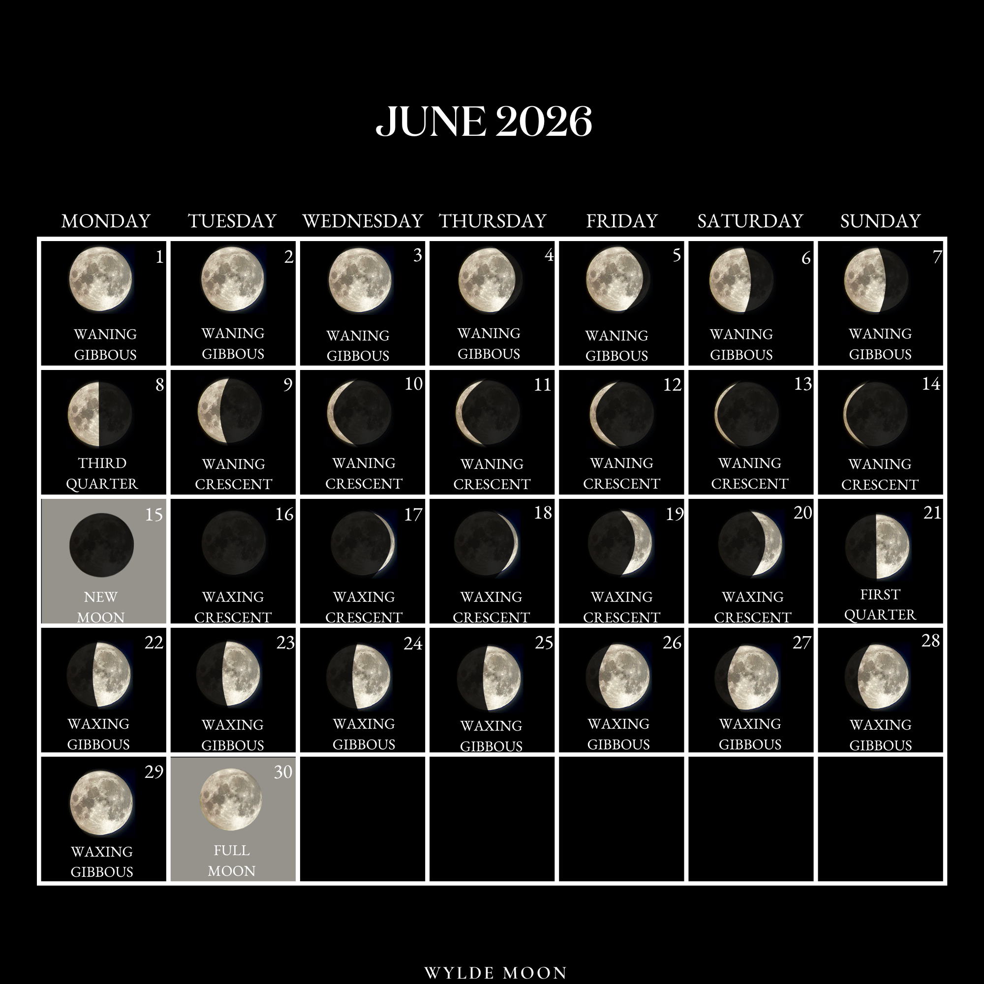 2026 Moon Calendar Every Phase And Stage Of The Moon