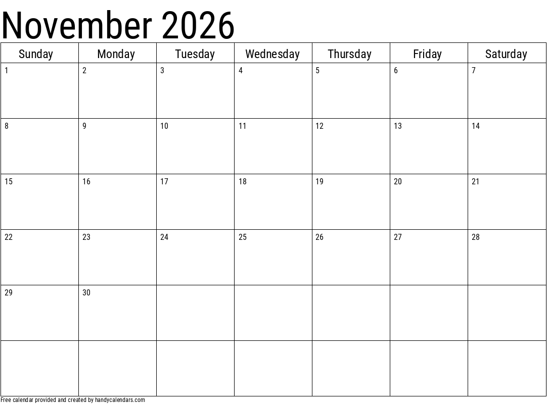 Blank Calendar For November 2026