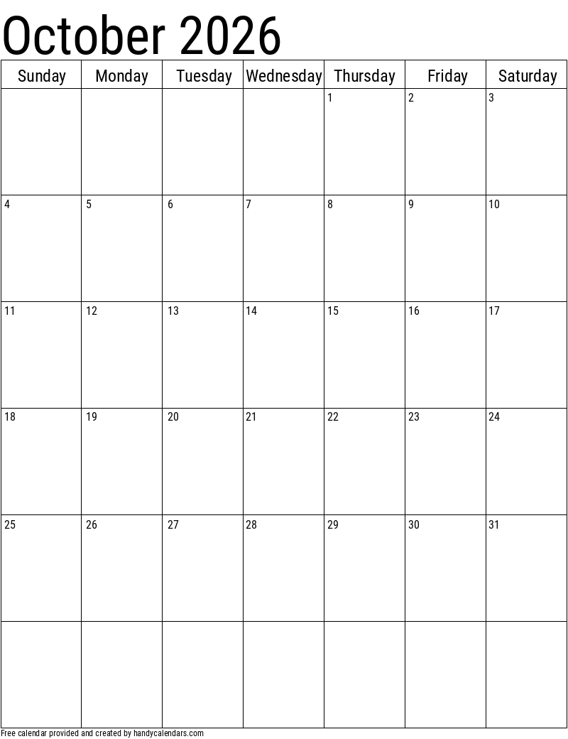 October Through December 2026 Calendar Printable