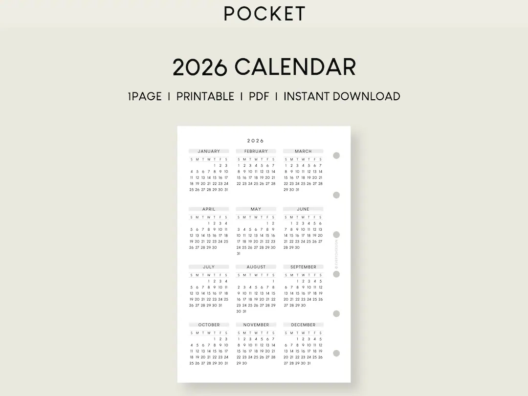 2026 Pocket Calendar Printable Insert Yearly Planner PDF Etsy