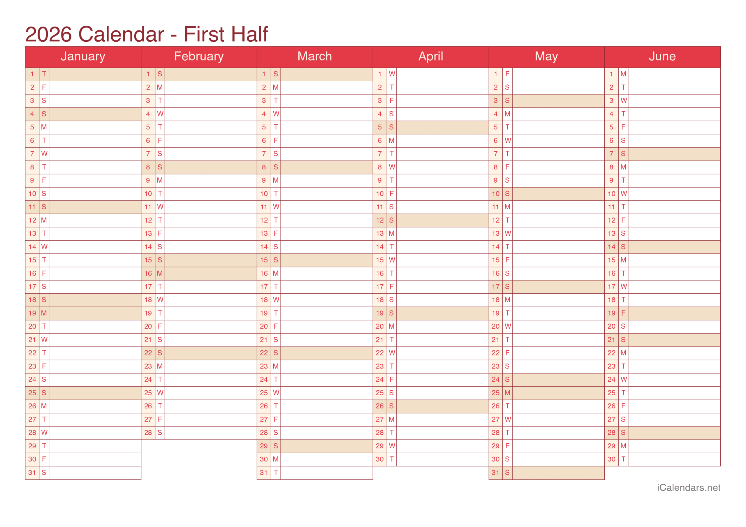 Blank 12 Month Calendar Printable 2026