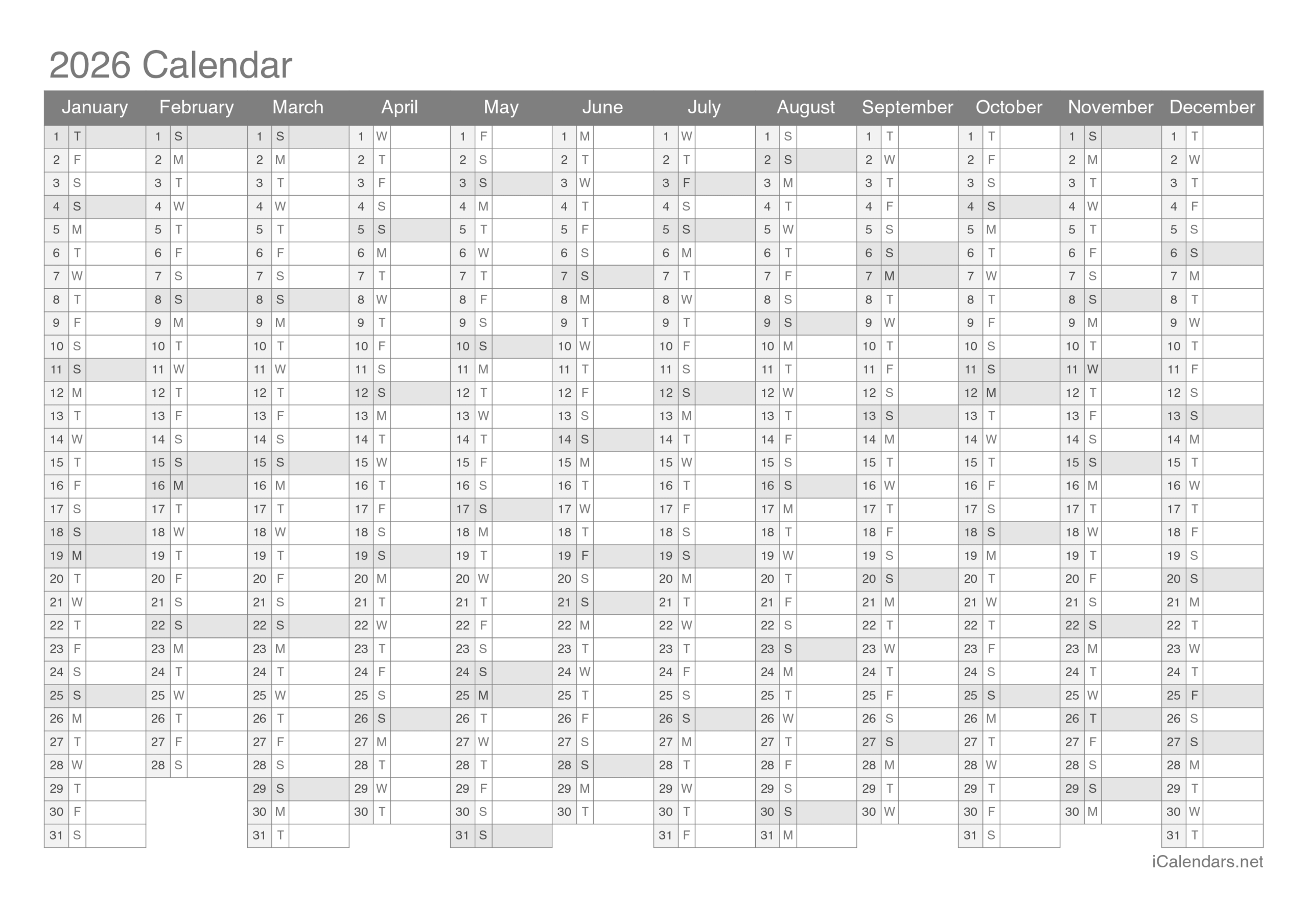 Printable A4 Calendar Blanks 2026