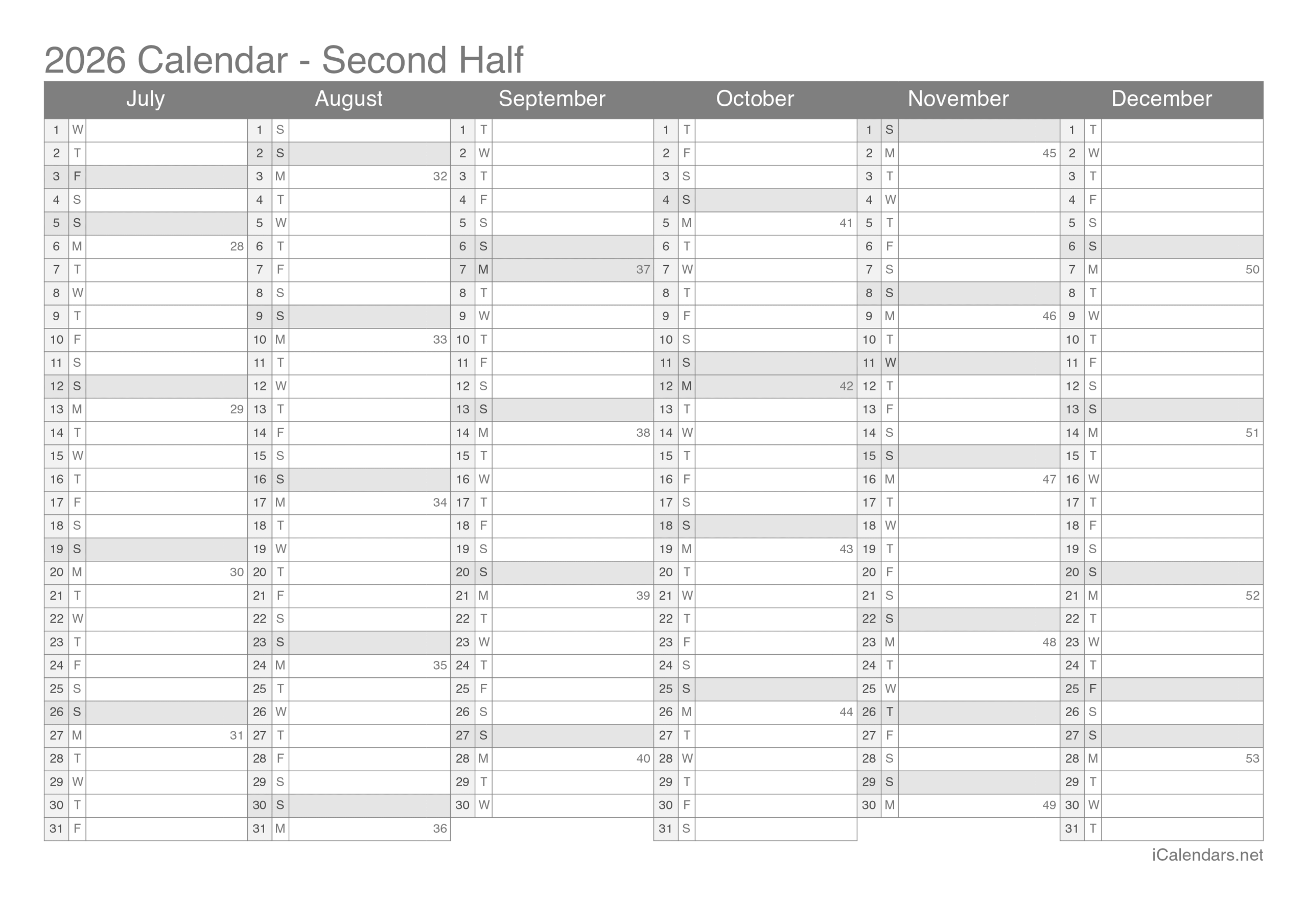 2026 Printable Calendar PDF Or Excel