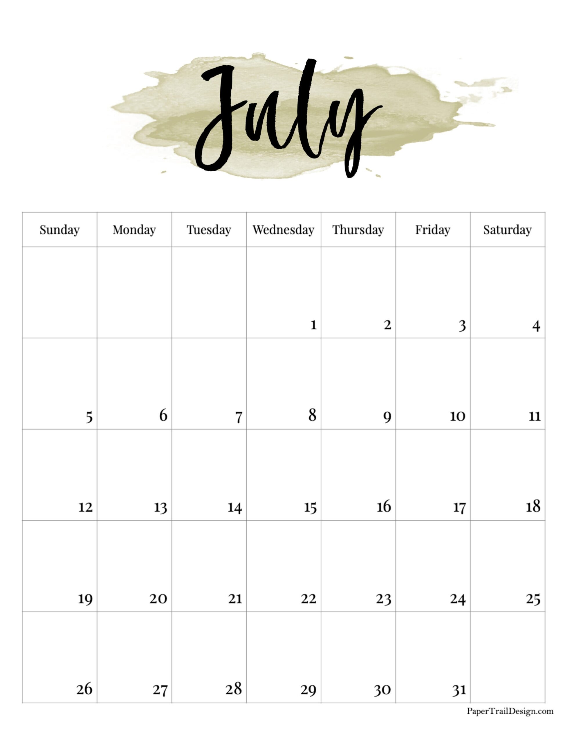 July 2026 Calendar Printabulls