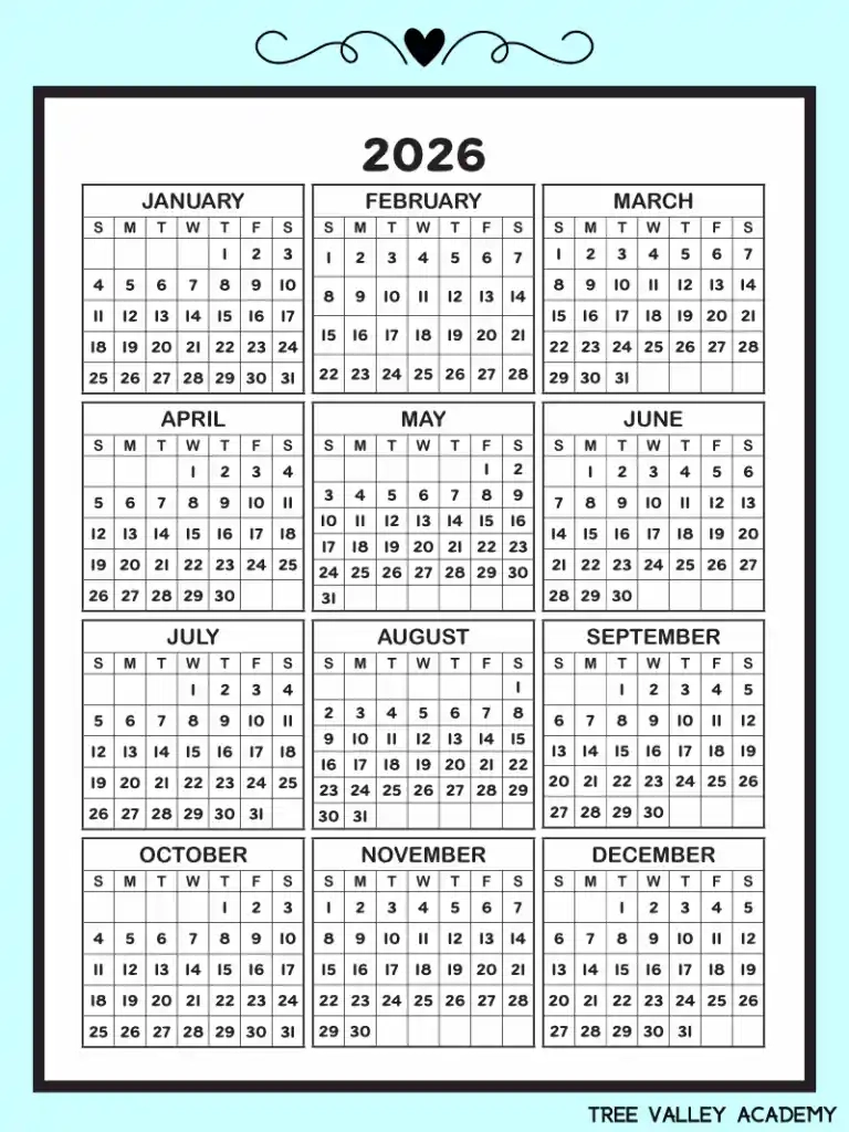 2026 Printable One Page Calendar amp Kids Calendar Worksheets