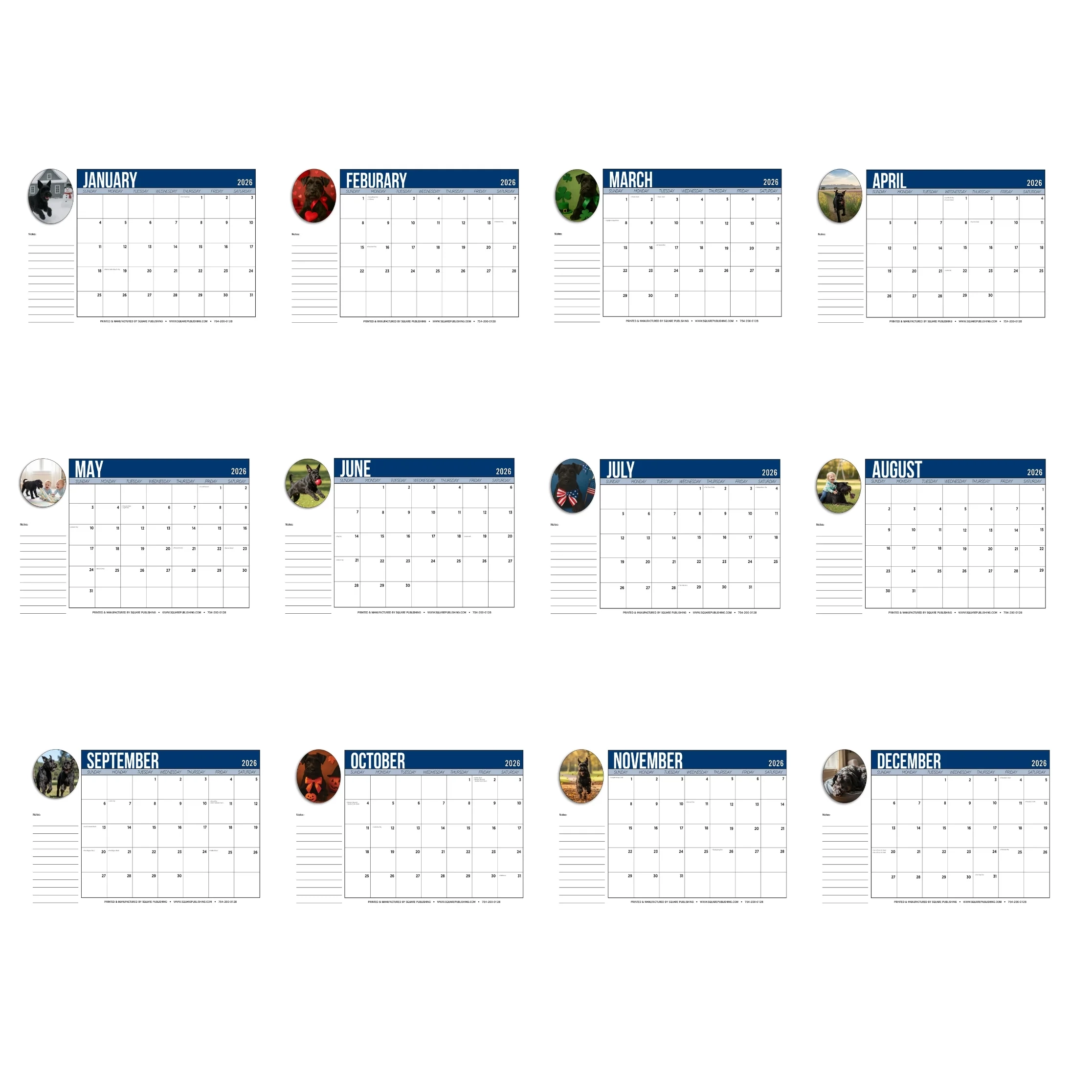 2026 Schnauzer Desktop Calendar Large 19 x13 Monthly Planner 