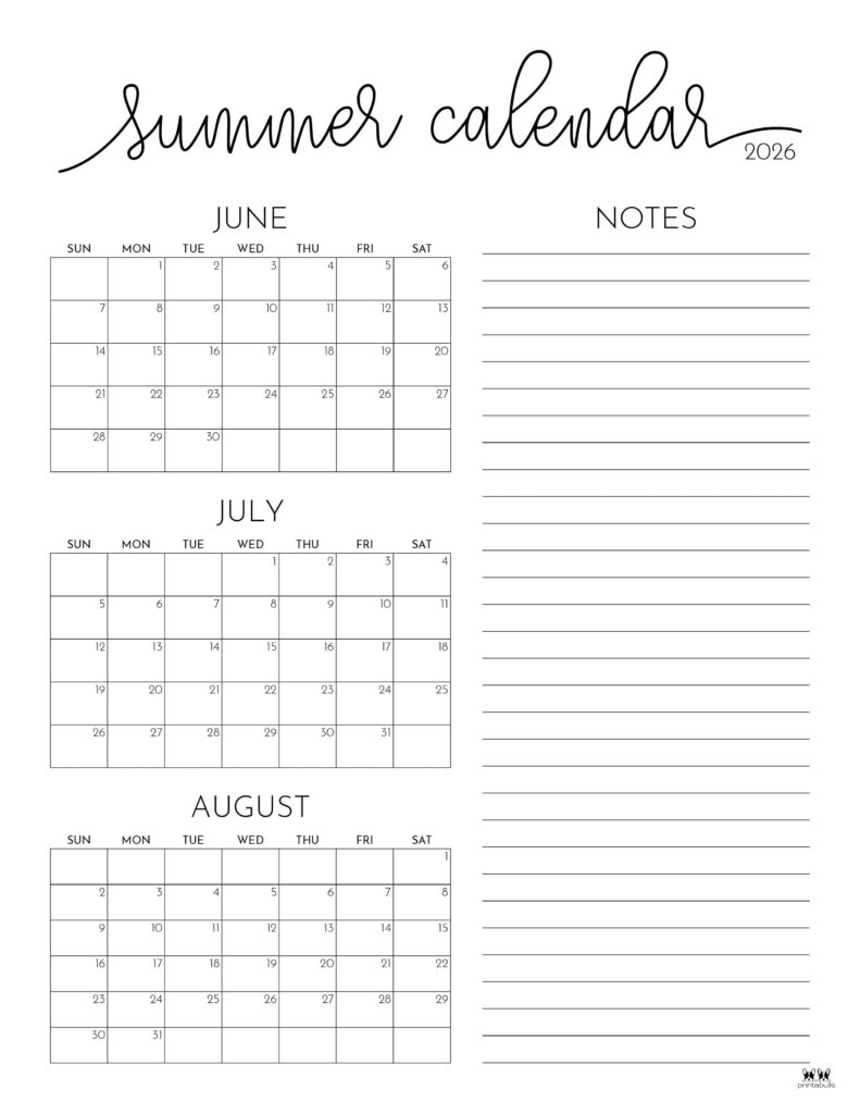 2026 Calendar June July