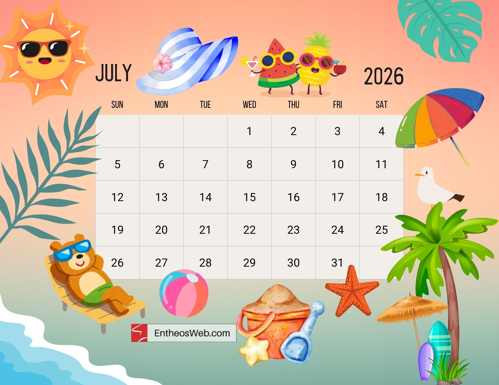 July 2026 Calendar Background July 2026 Calendar Background