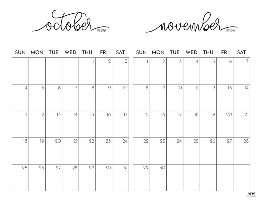 October November 2026 Printable Calendars