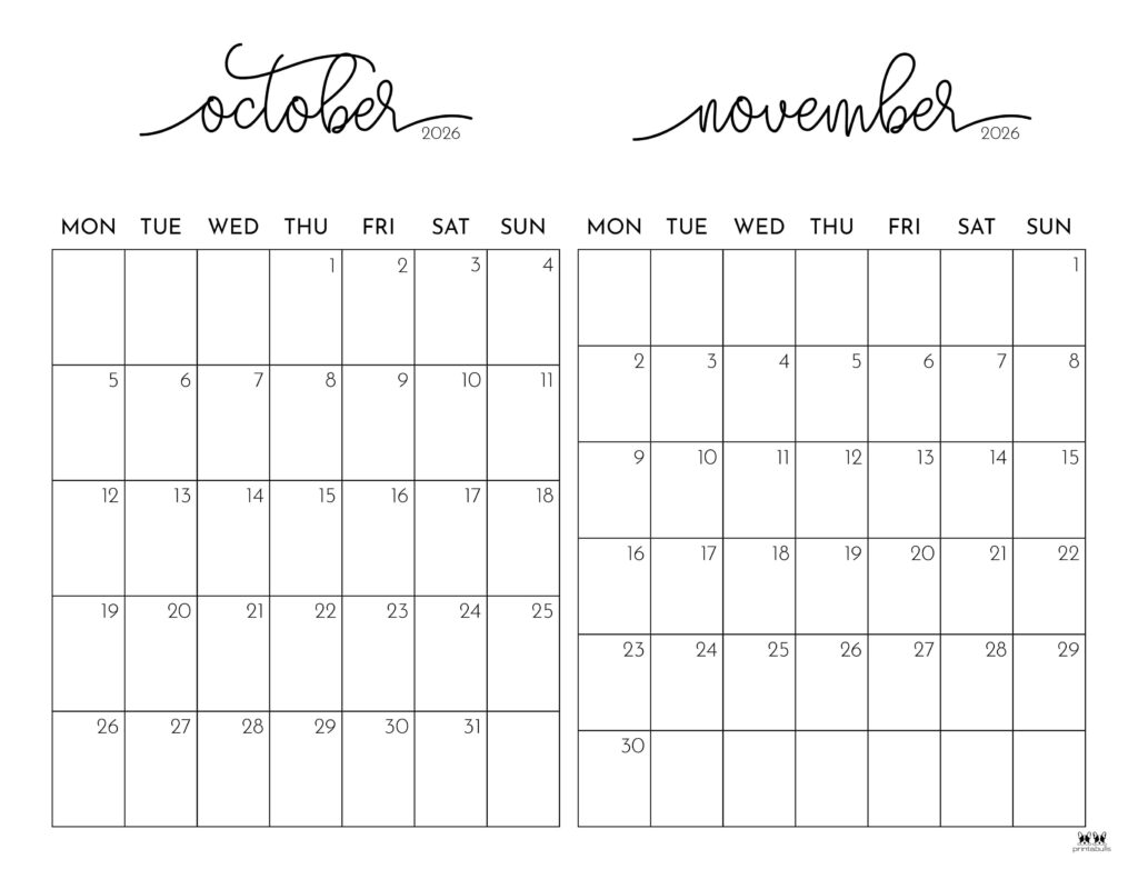 Calendar 2026 October November Printable