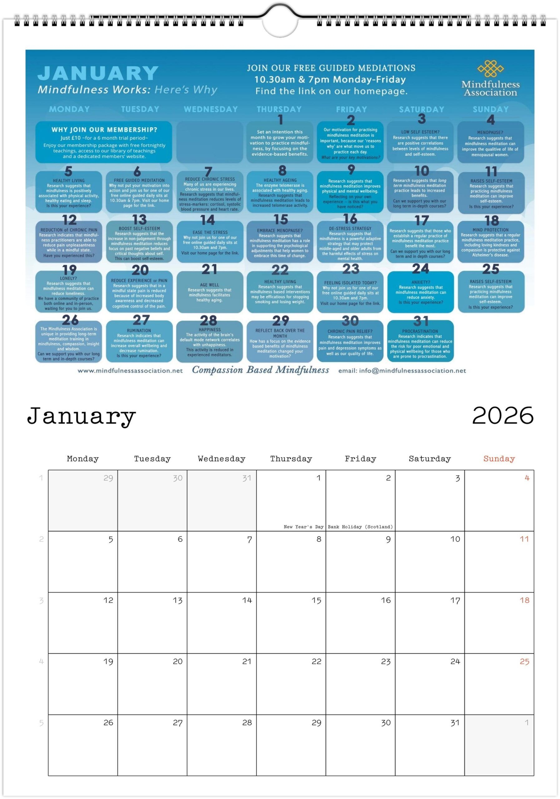 2026 Wall Calendar Mindfulness Association