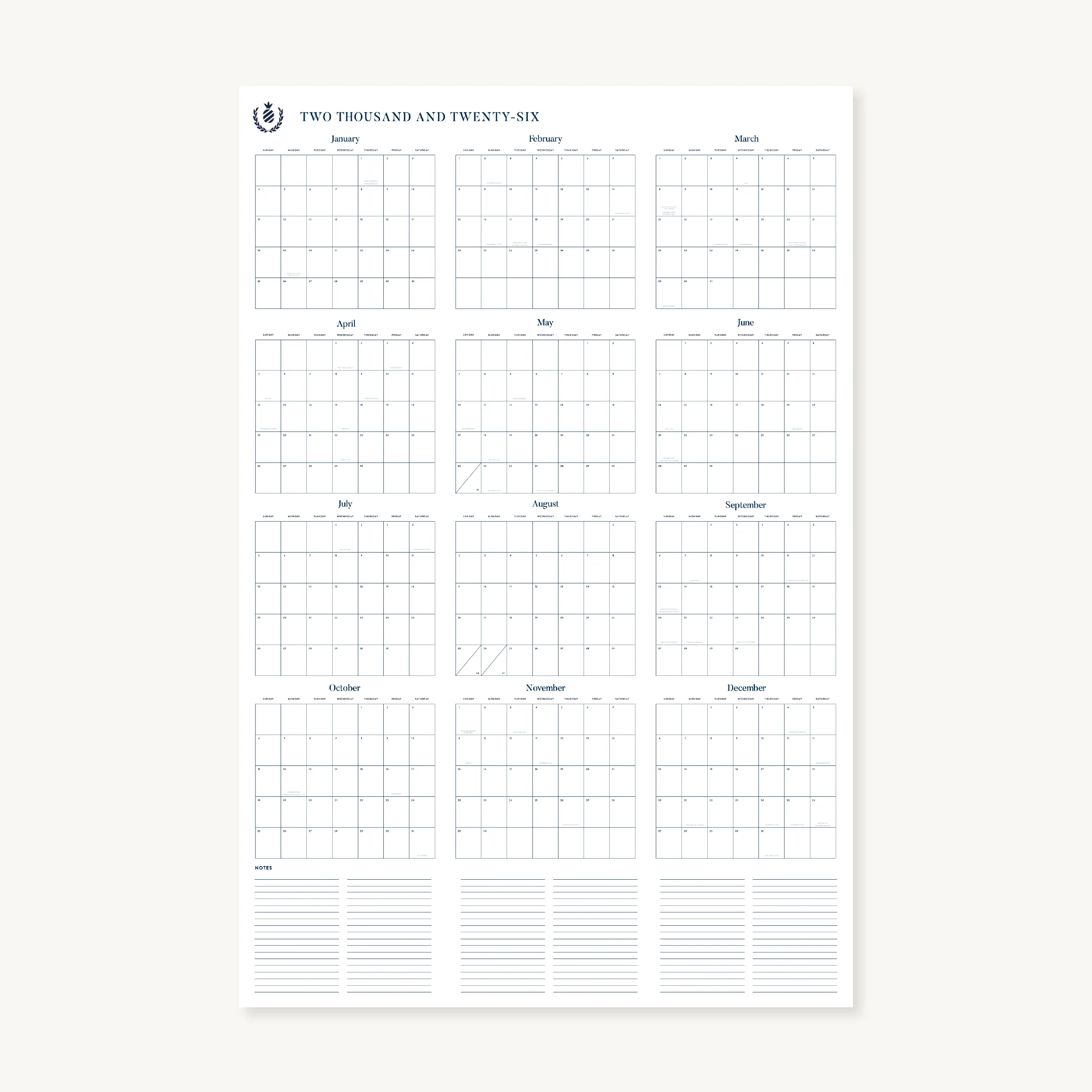 2026 Wall Calendar Printable Simplified