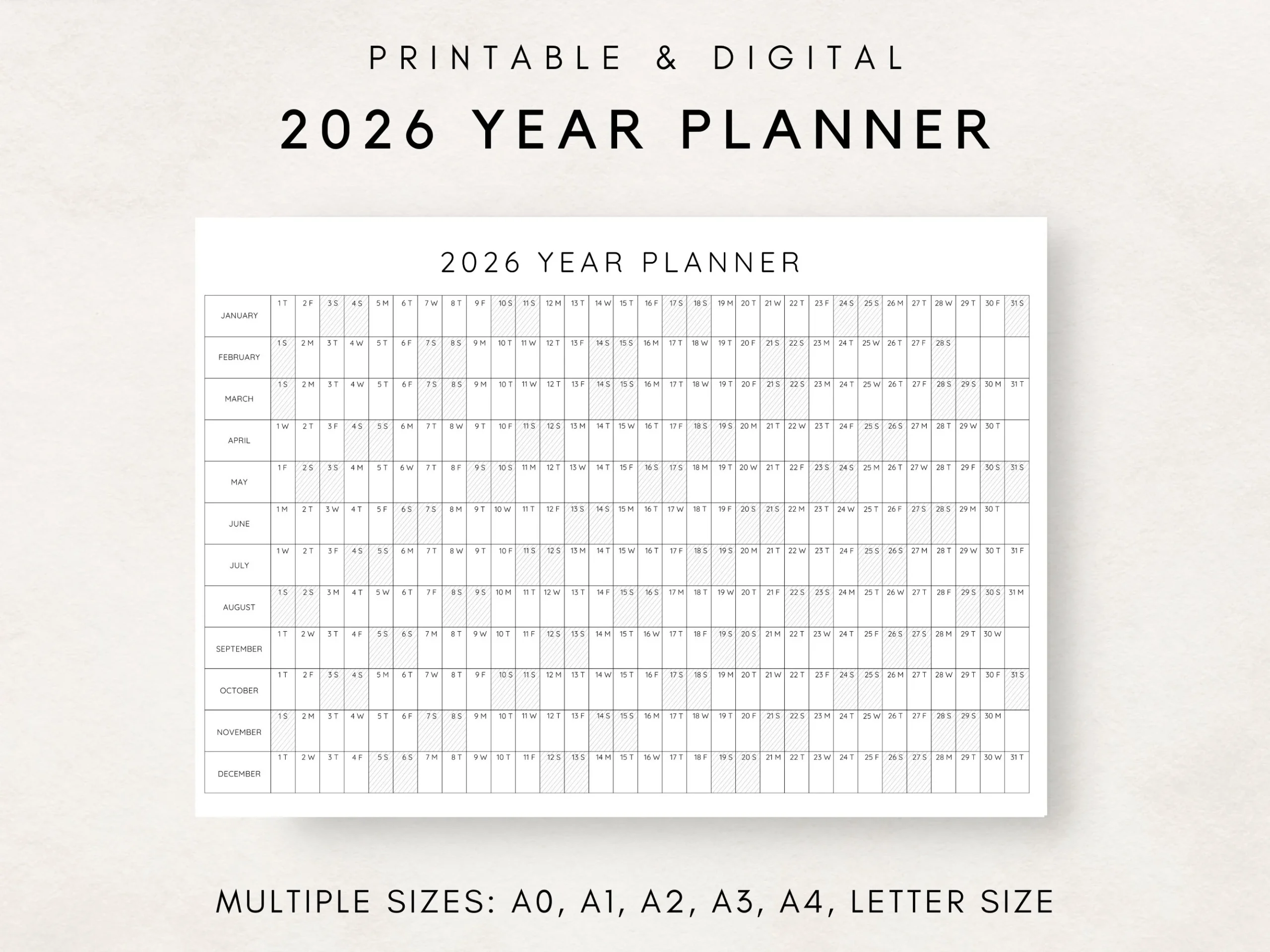 2026 Year Planner Printable Yearly Planning Calendar Calendar 