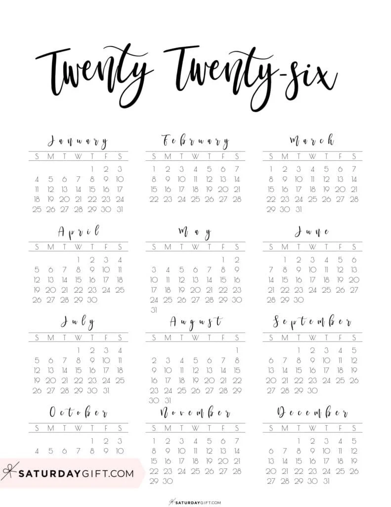 2026 Yearly Calendars 35 Free Printables