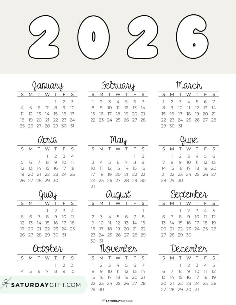 2026 Yearly Calendars 35 Free Printables