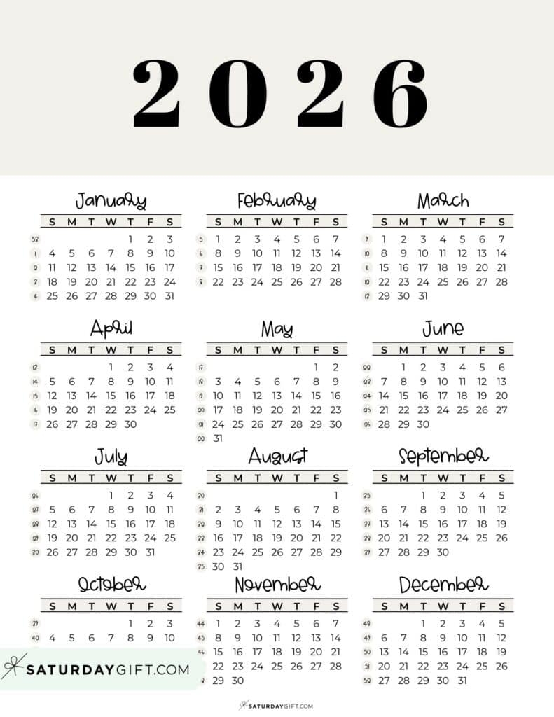 August To December 2026 Calendar Printable
