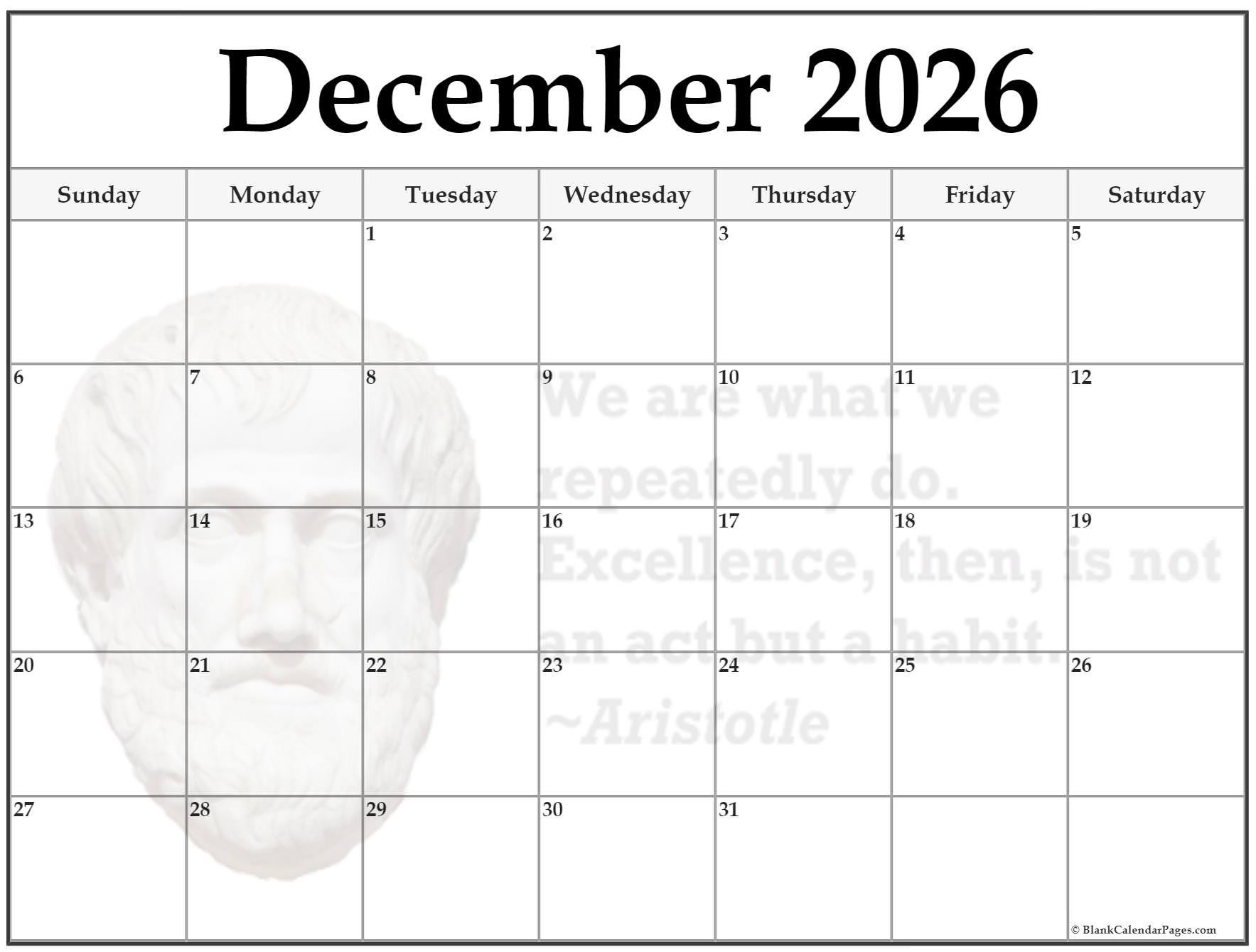 Blank December 2026 Calendar Printable
