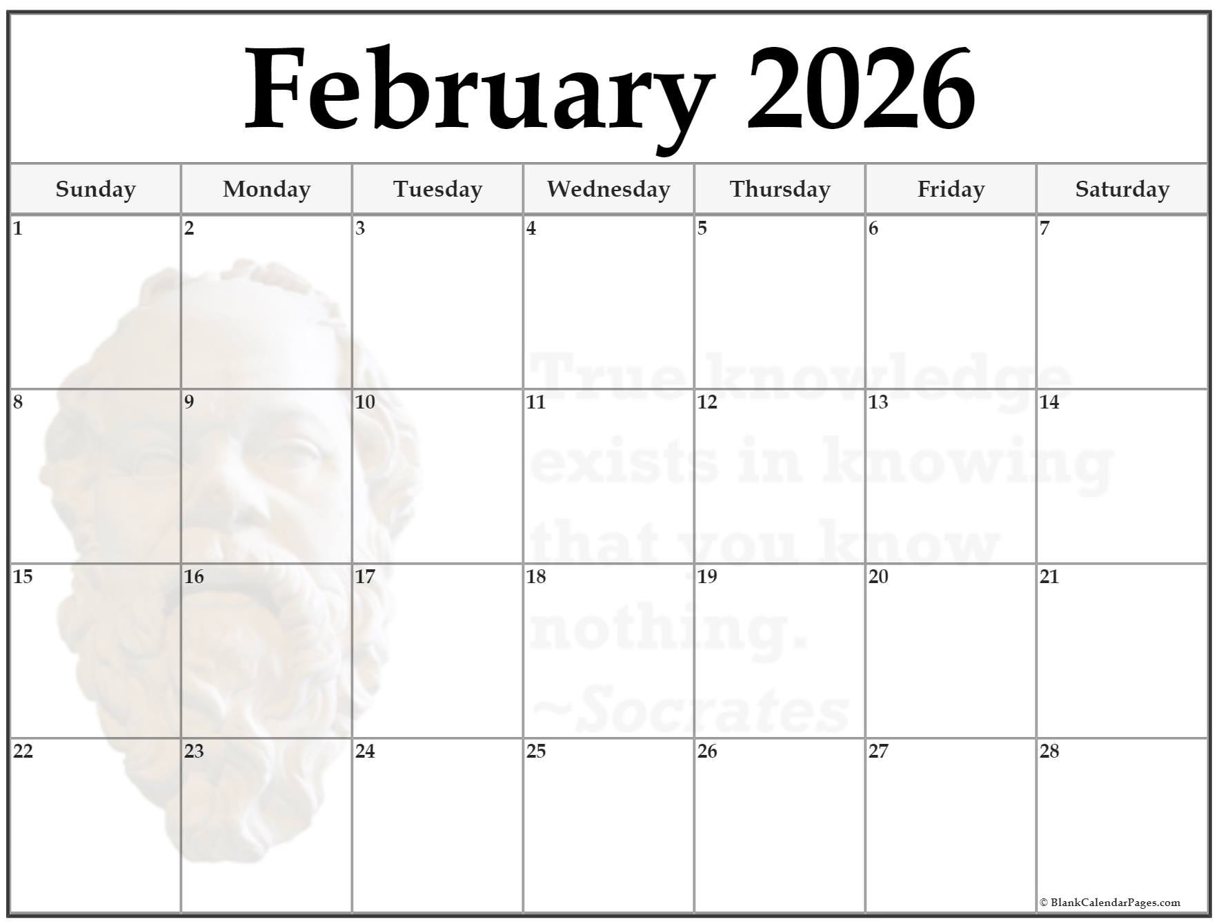 Feb 2026 Blank Calendar