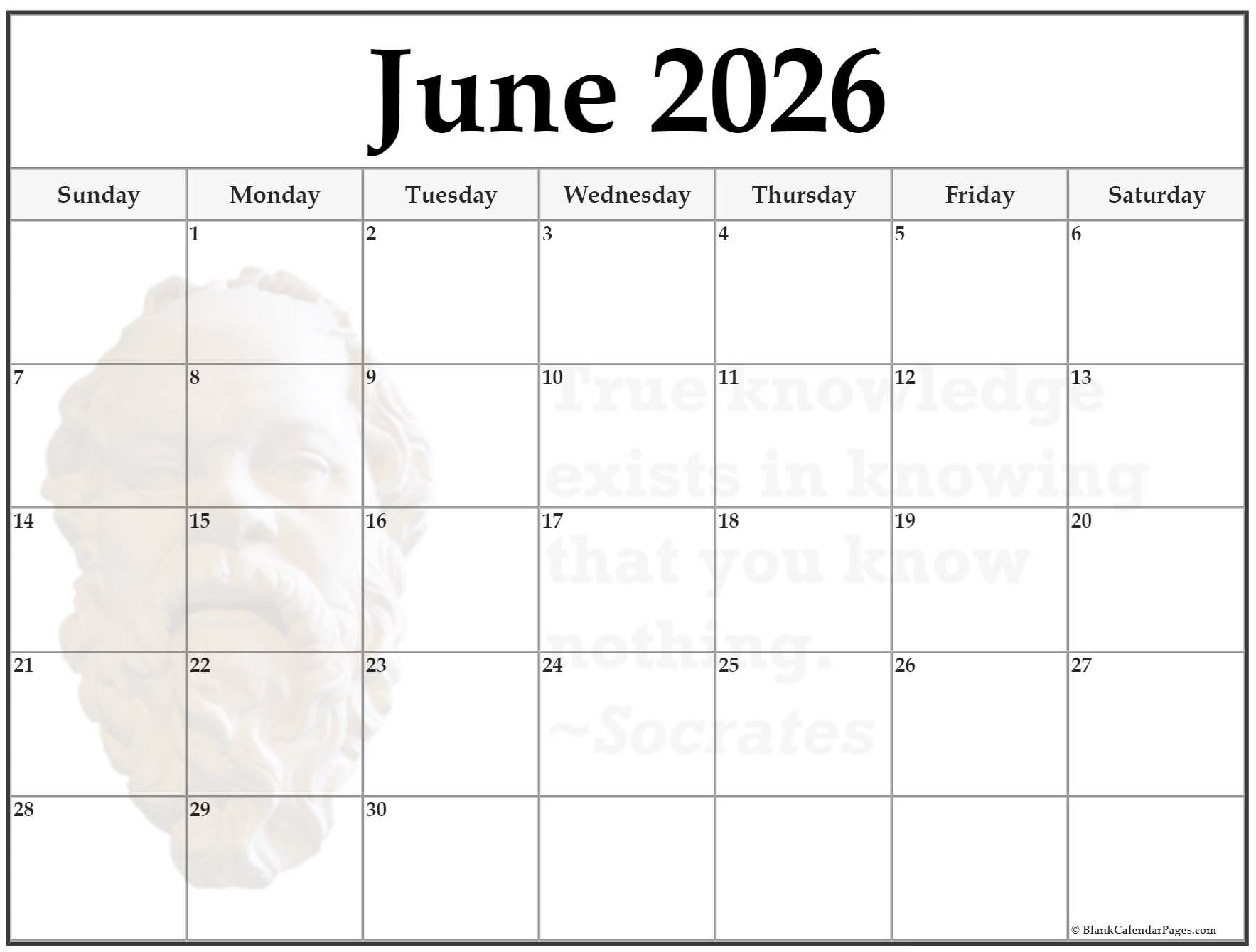 Blank Calendar Printable June 2026