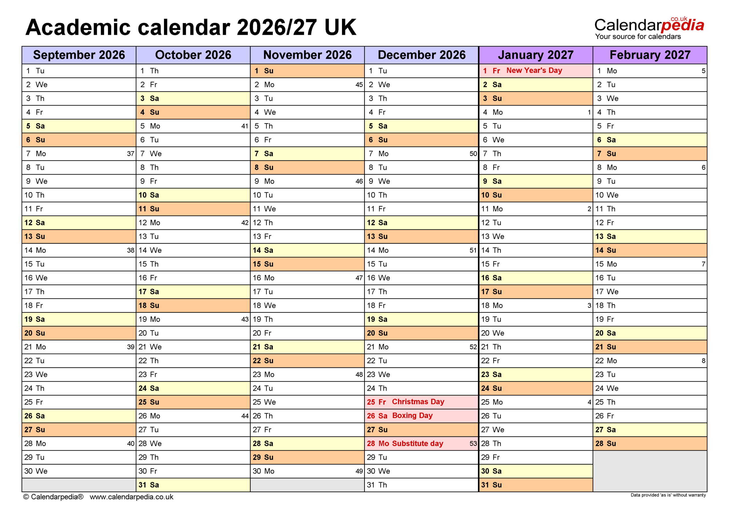 Academic Calendars 2026 27 UK Free Printable PDF Templates