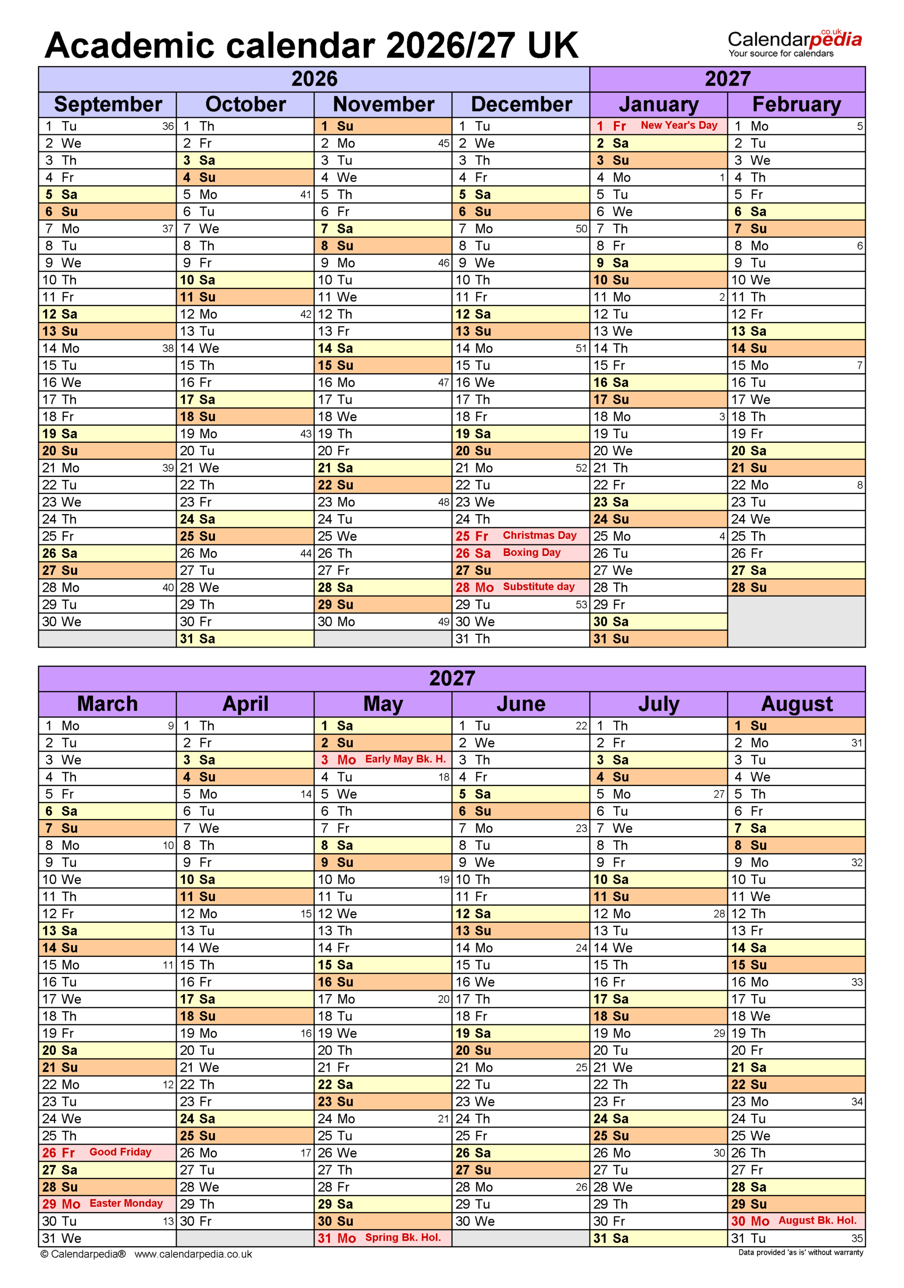 Academic Calendars 2026 27 UK Free Printable PDF Templates