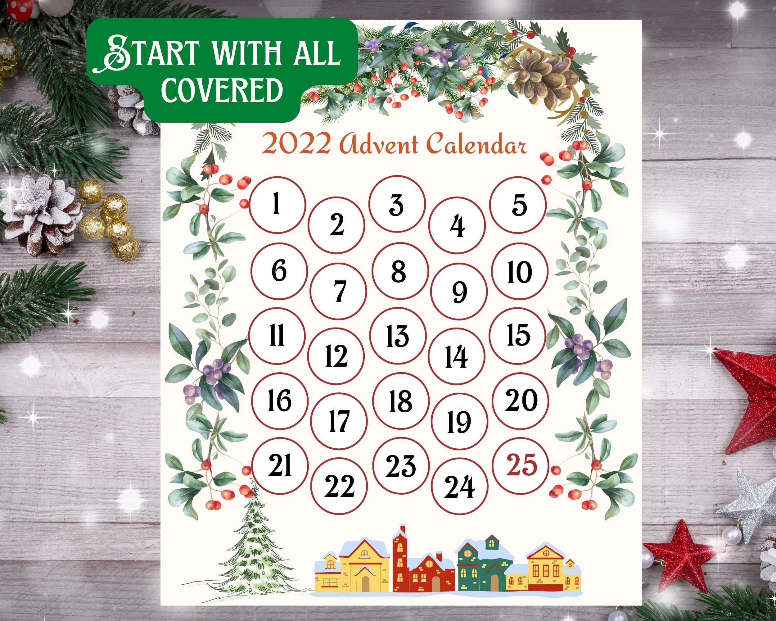 Advent Calendar Christmas Countdown Printable Decor