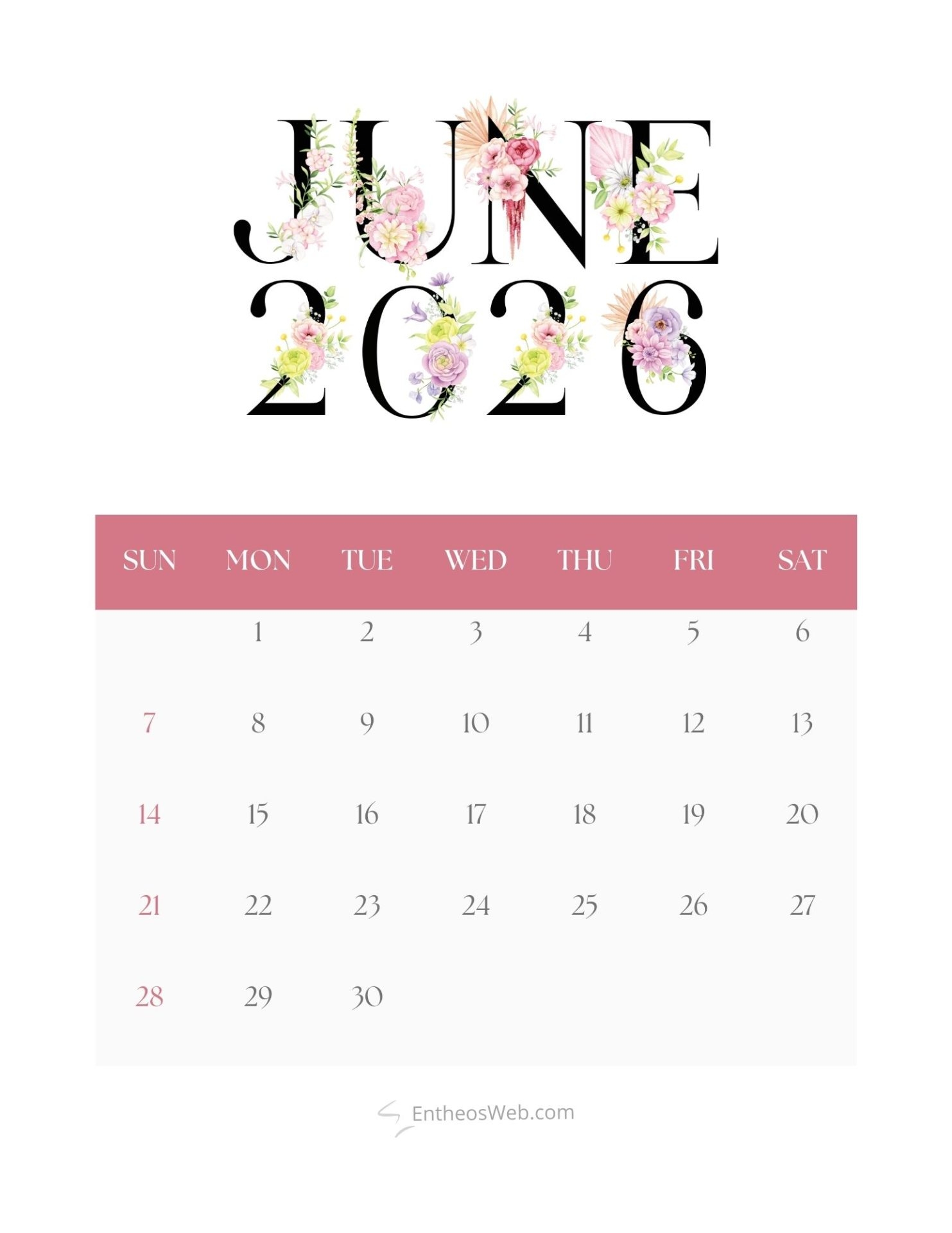 Aesthetic Monthly Calendar 2026 EntheosWeb
