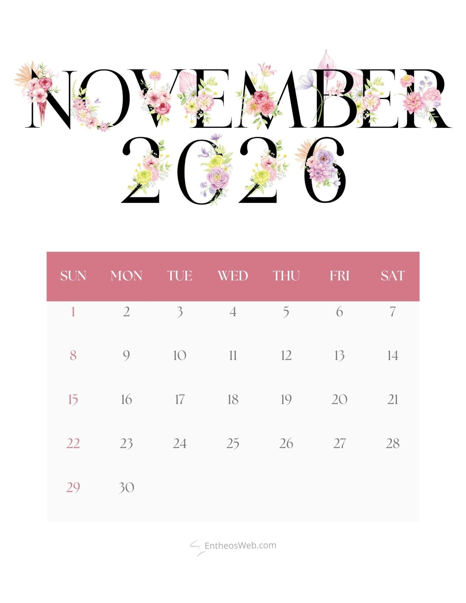 Aesthetic Monthly Calendar 2026 EntheosWeb