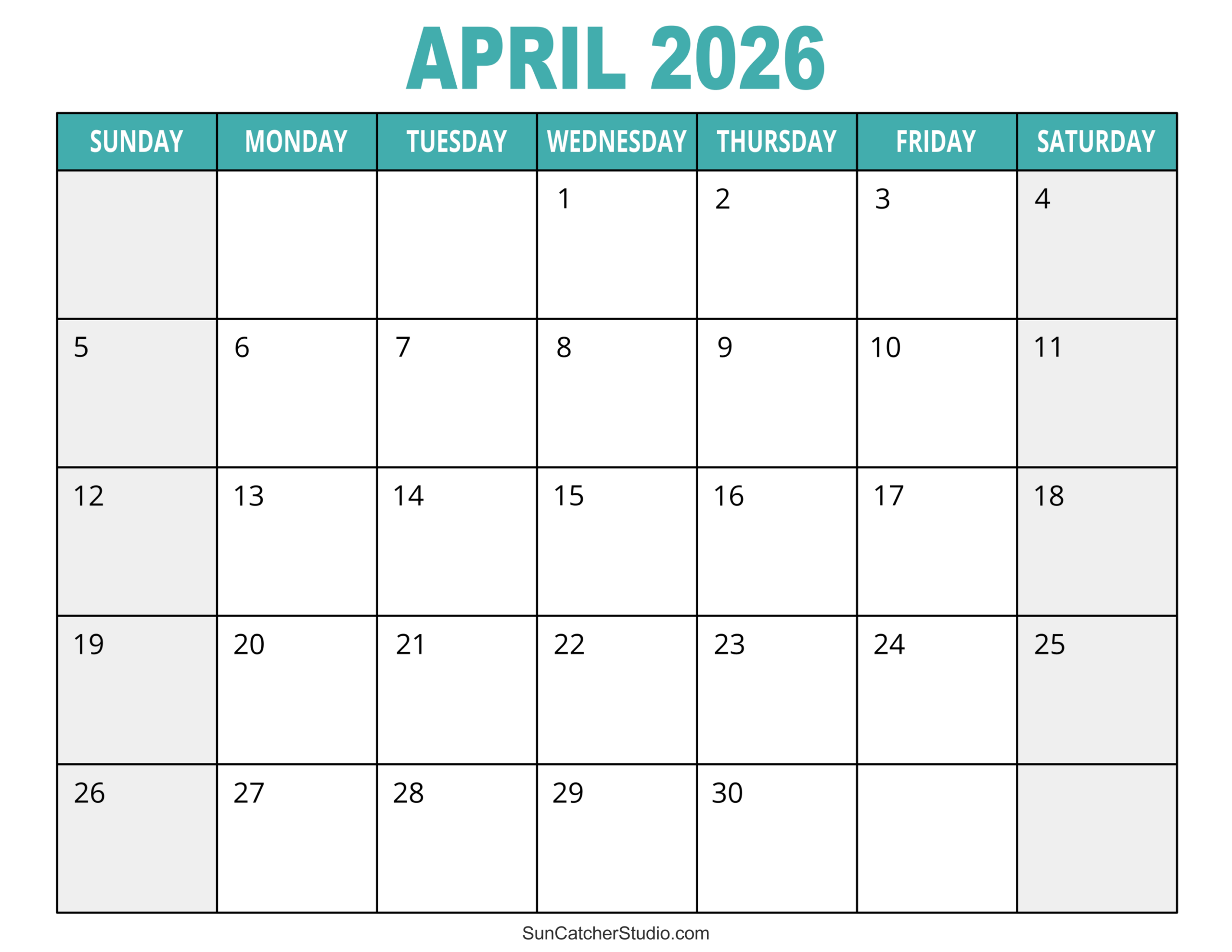 Printable April Blank Calendar 2026