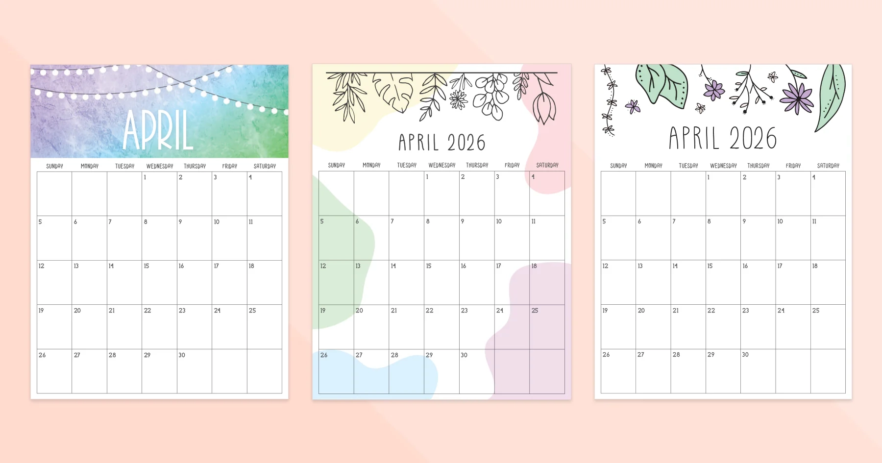 Printable Blank April 2026 Calendar