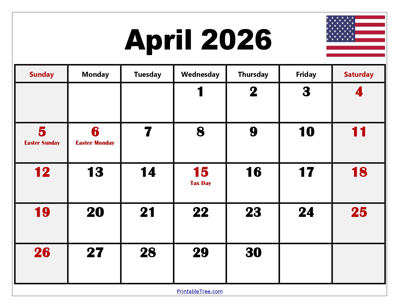 Blank April Calendar 2026