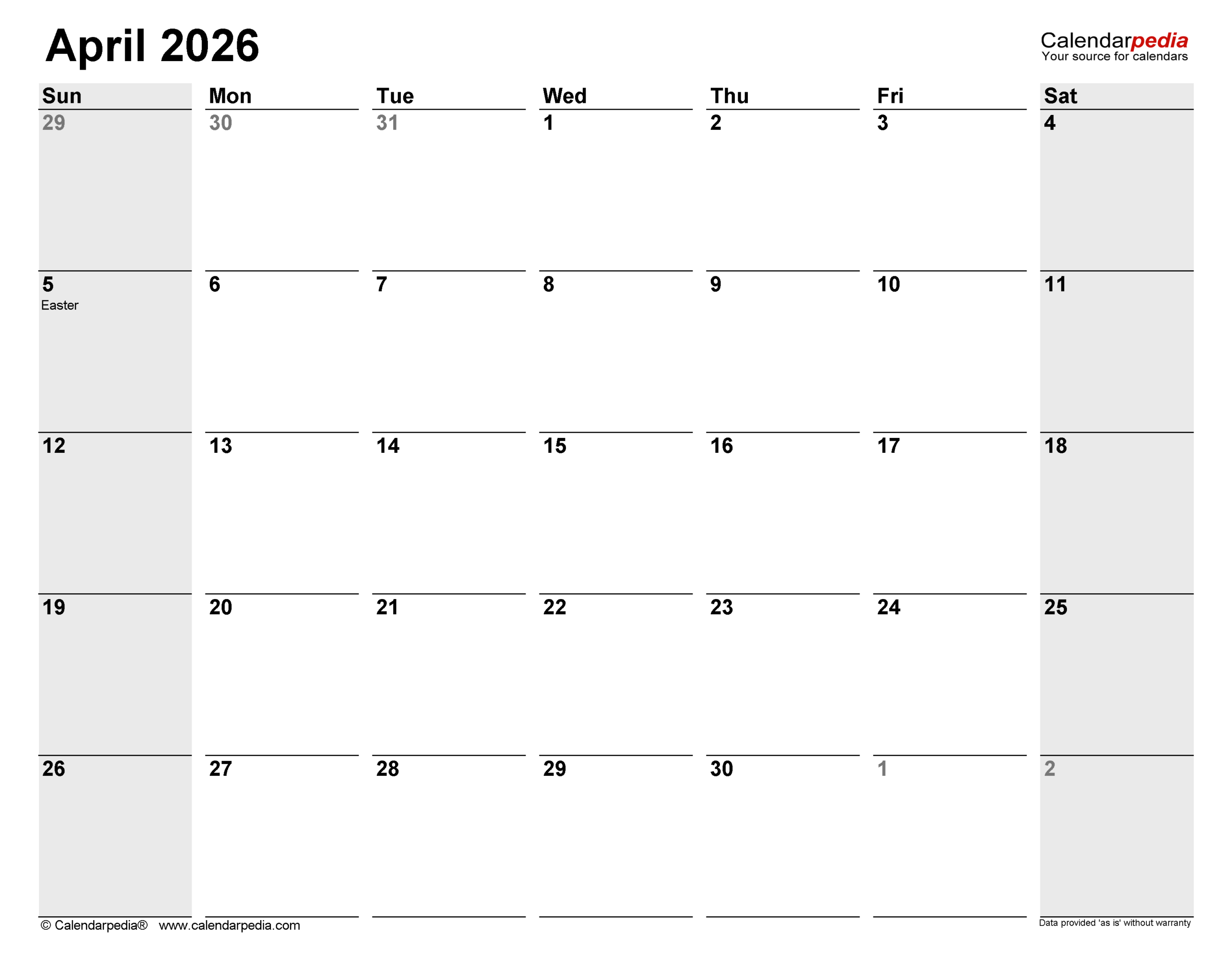 April 2026 Calendar Templates For PDF Excel And Word