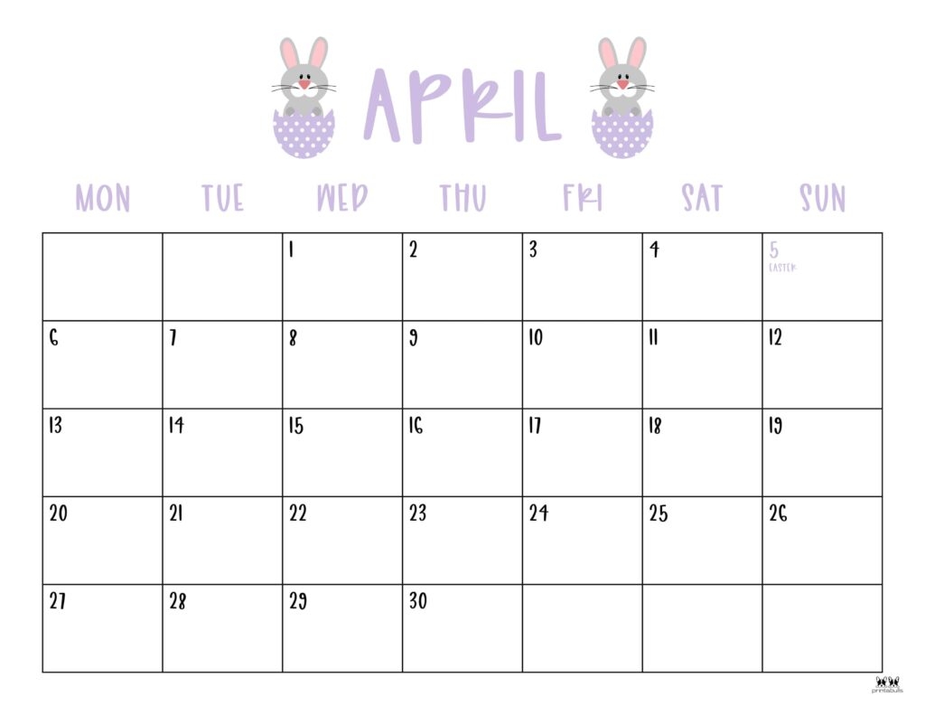 Blank April 2026 Calendar Printable