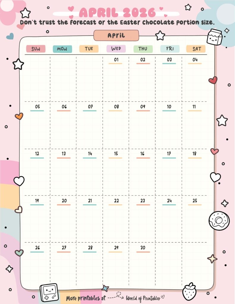April 2026 Calendars 200 Free Printables World Of Printables