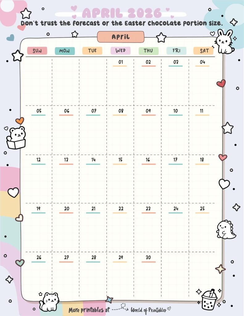 April 2026 Calendars 200 Free Printables World Of Printables