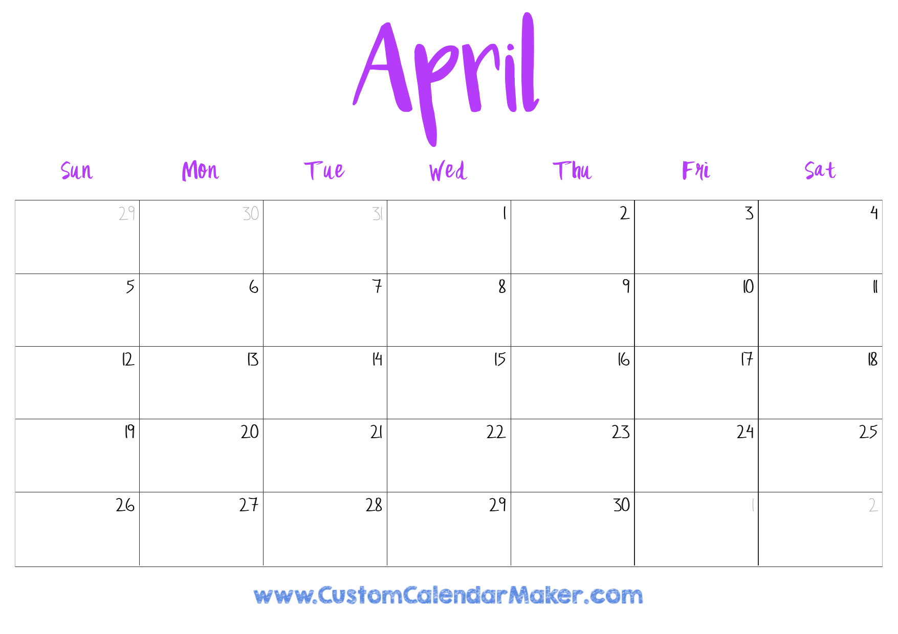 April 2026 Printable Calendar 23 Free Templates PDF Custom 