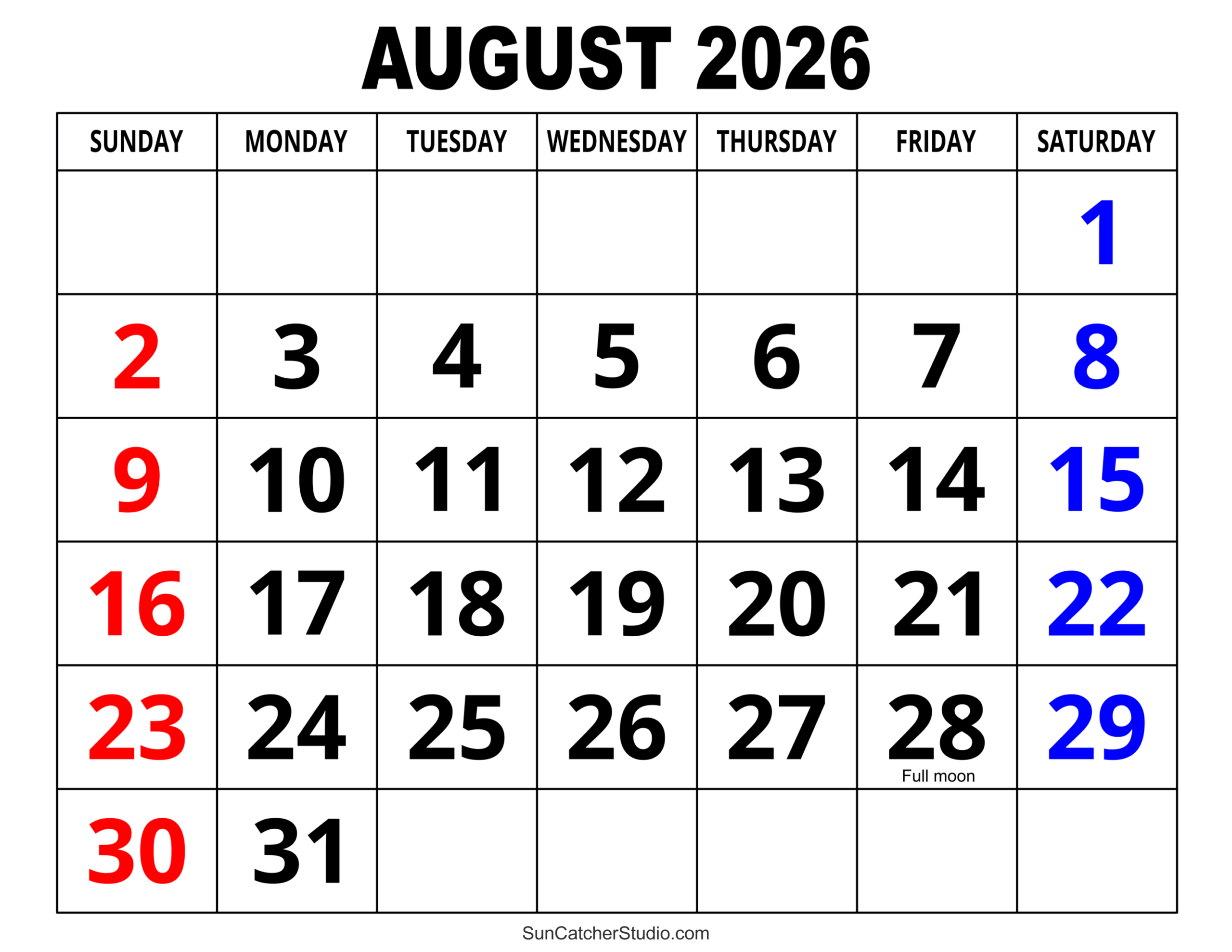 August 2026 Calendar Free Printable Free Printables Lettering 