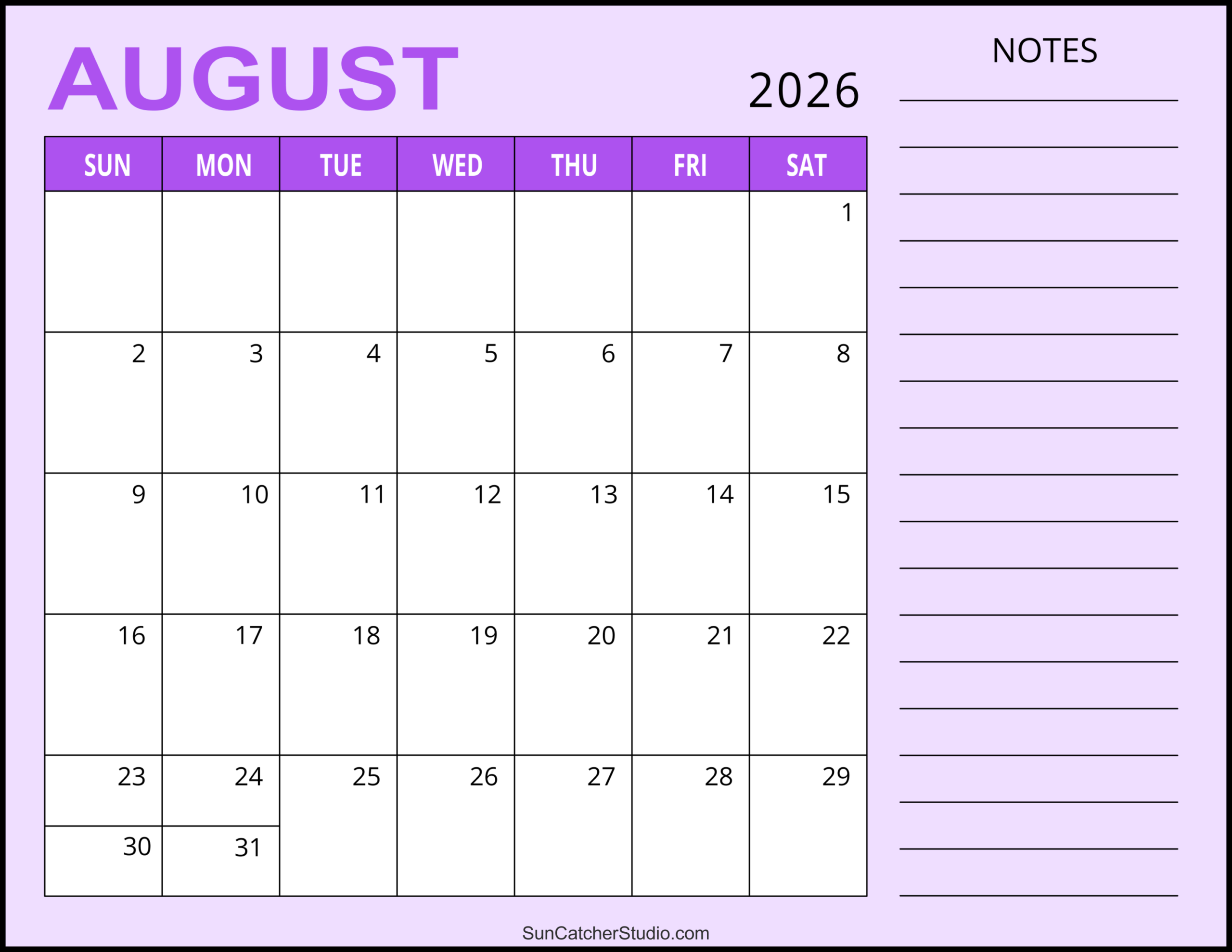 Printable Calendar August Through November 2026