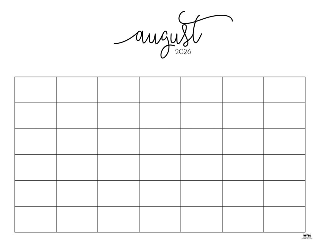 Blank Printable  Calendar August 2026