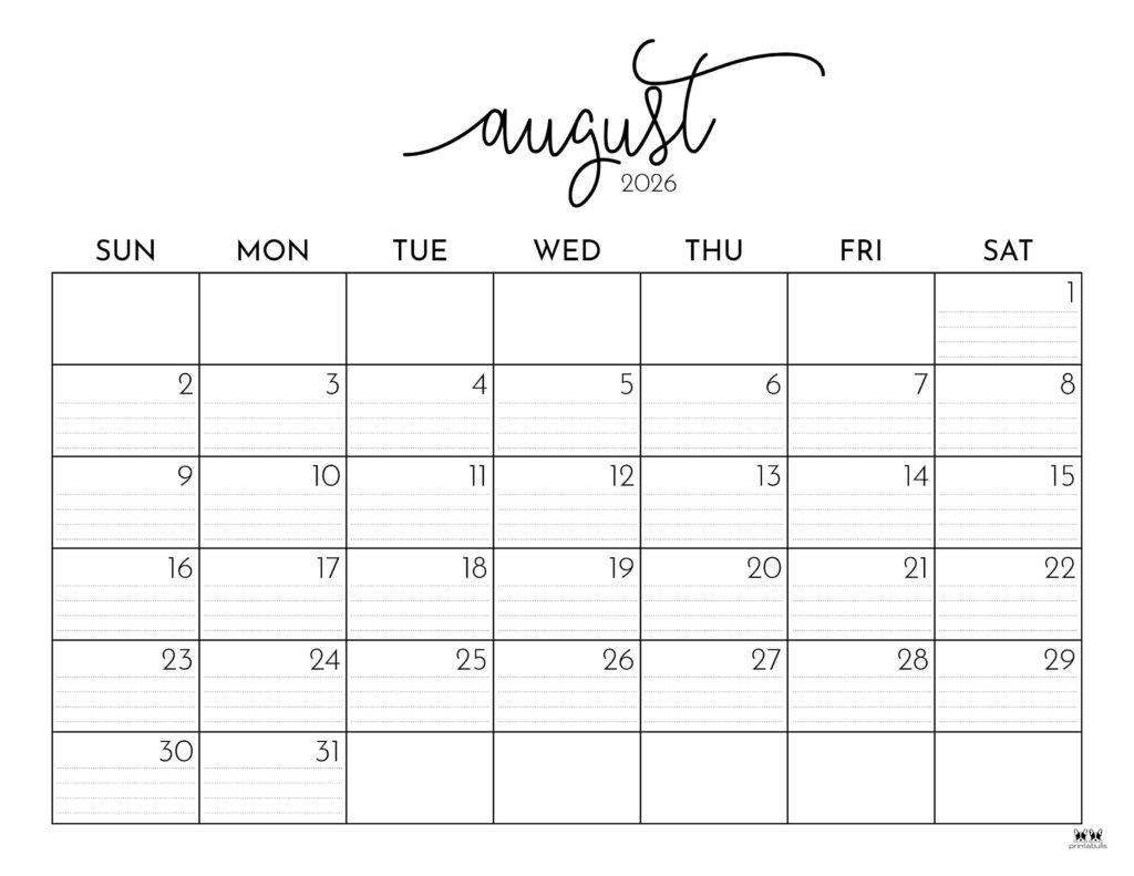 Printable Blank Calendar August 2026