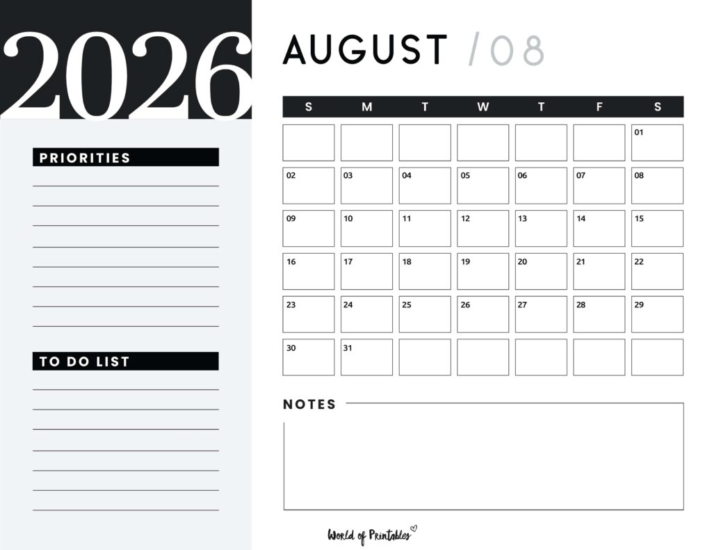 August 2026 Calendars 200 Free Printables World Of Printables