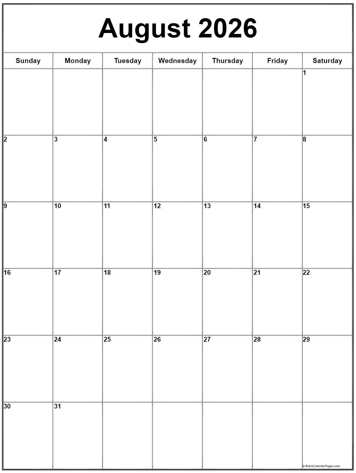 August 2026 Calendar