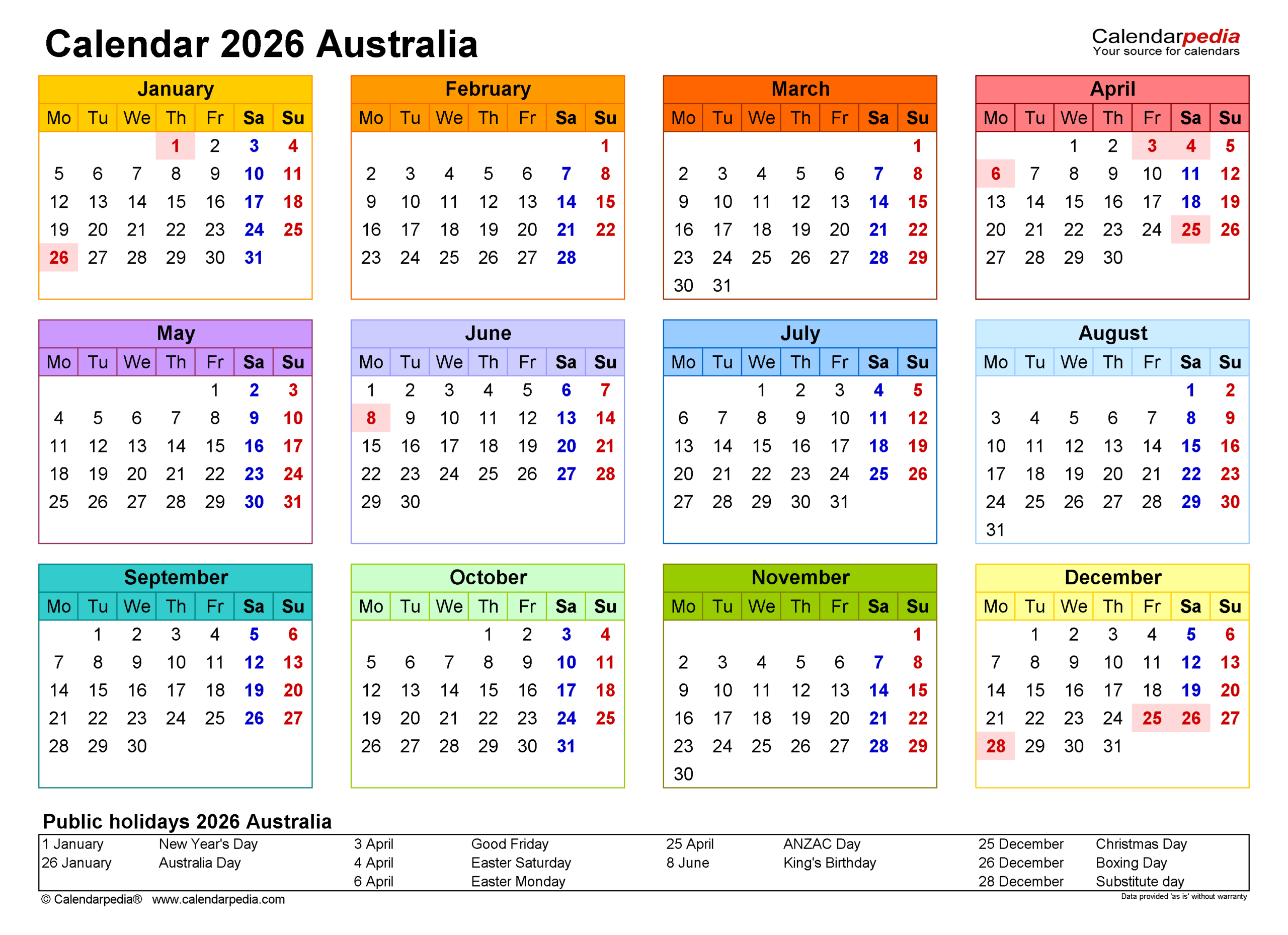 December 2026 Calendar Australia Printable December 2026 Calendar Australia Printable