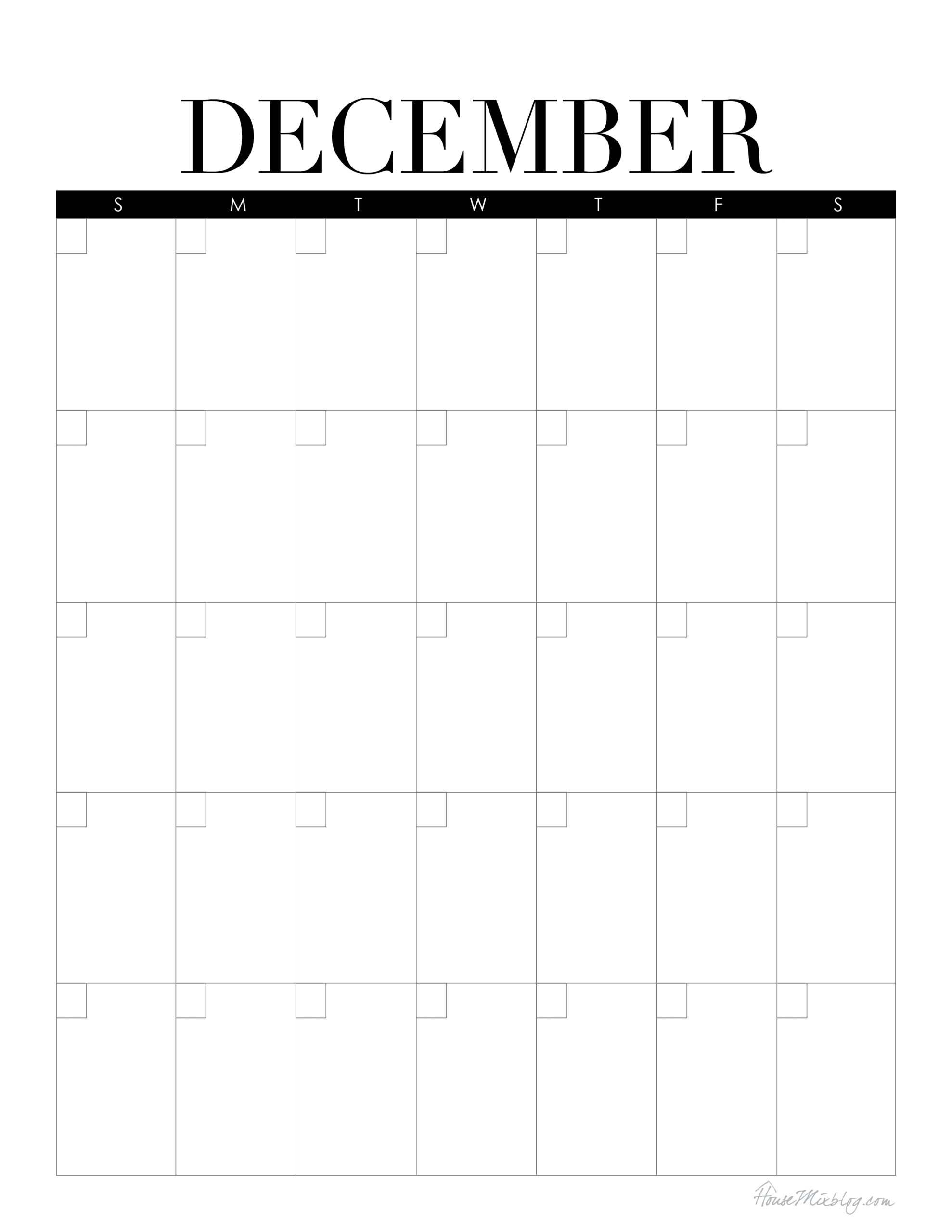 Blank Calendar Printable December House Mix