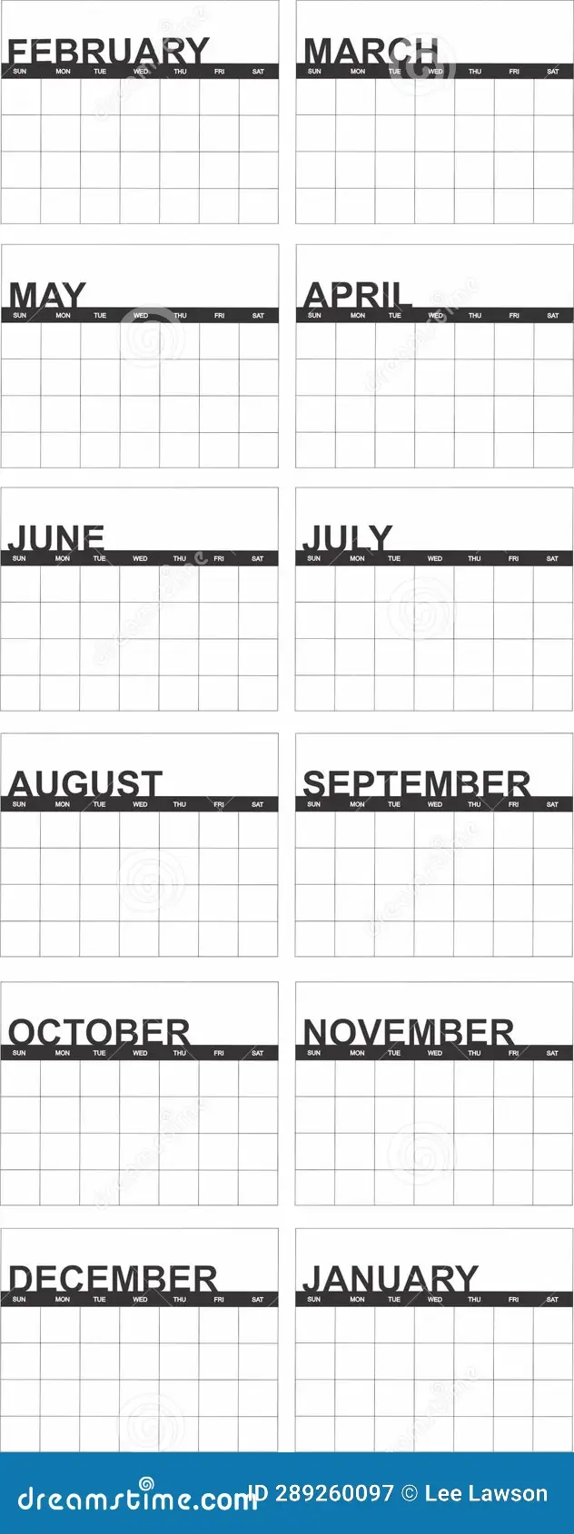 Blank Template For Calendar No Dates No Year Stock Vector 