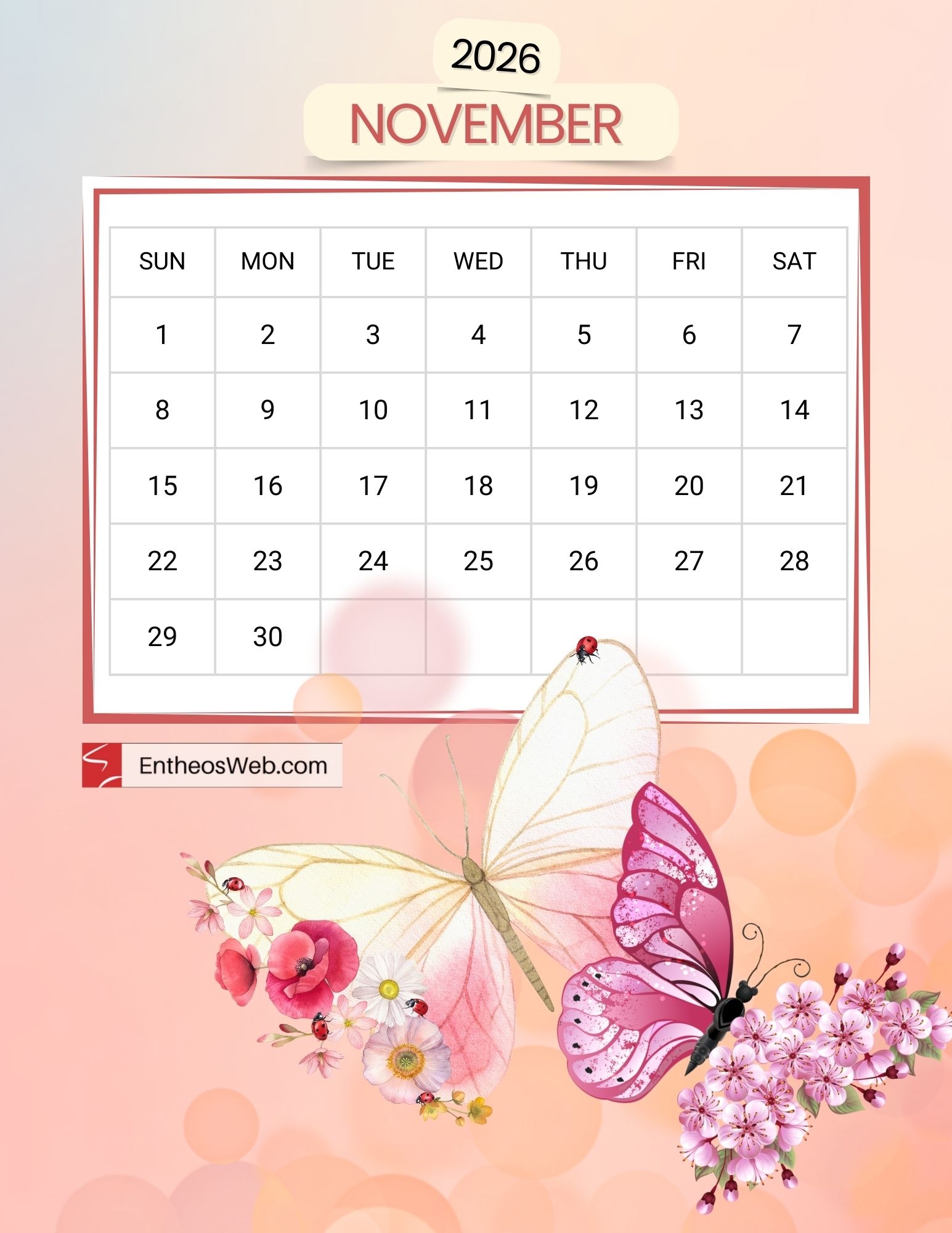 Butterfly Moments Free 2026 Printable Calendar EntheosWeb