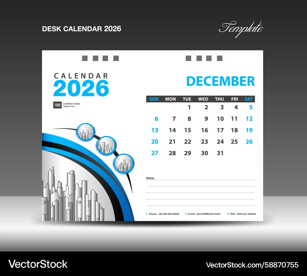 Calendar 2026 Template December Royalty Free Vector VectorStock