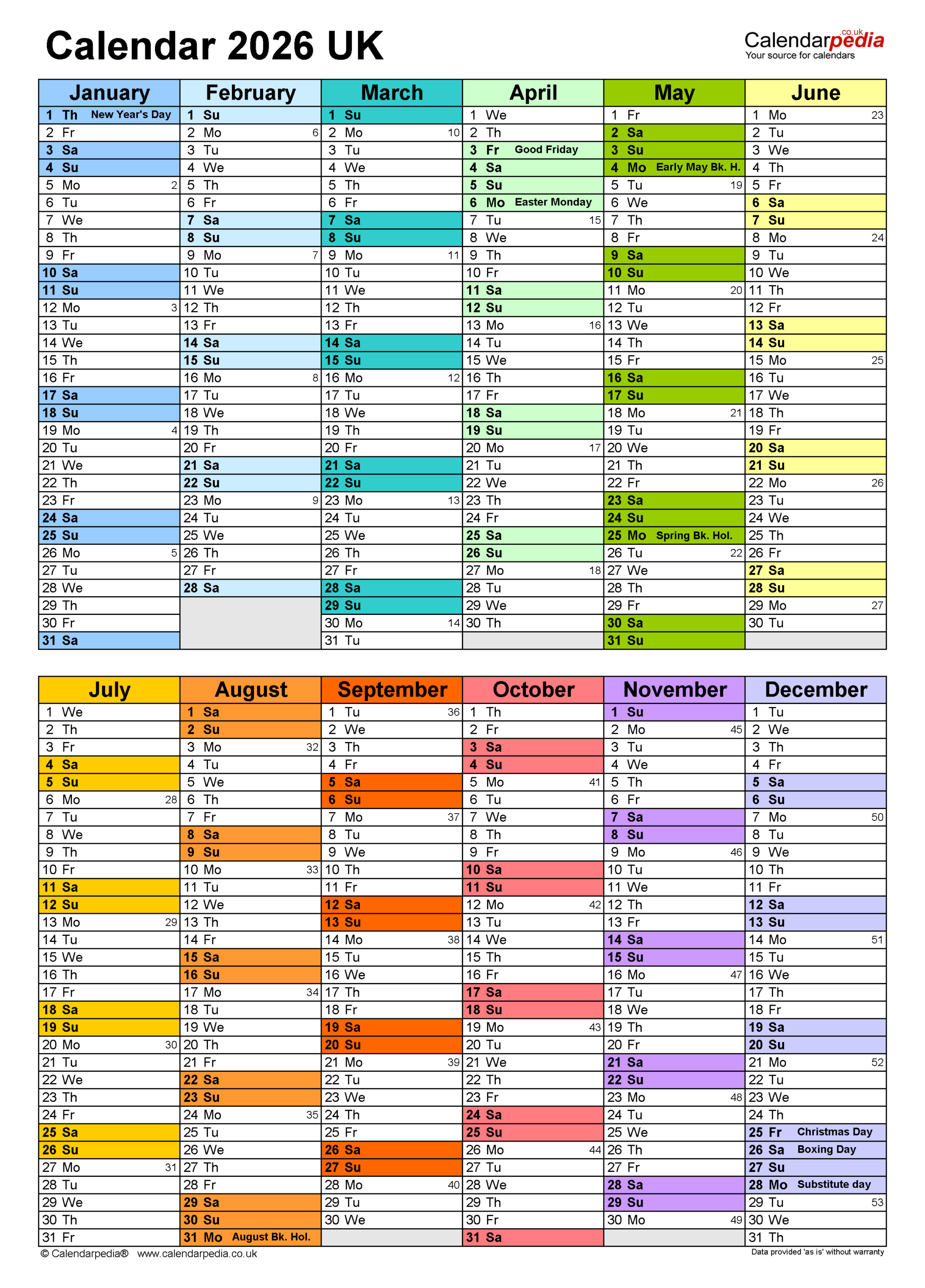 Calendar 2026 UK Free Printable Microsoft Word Templates