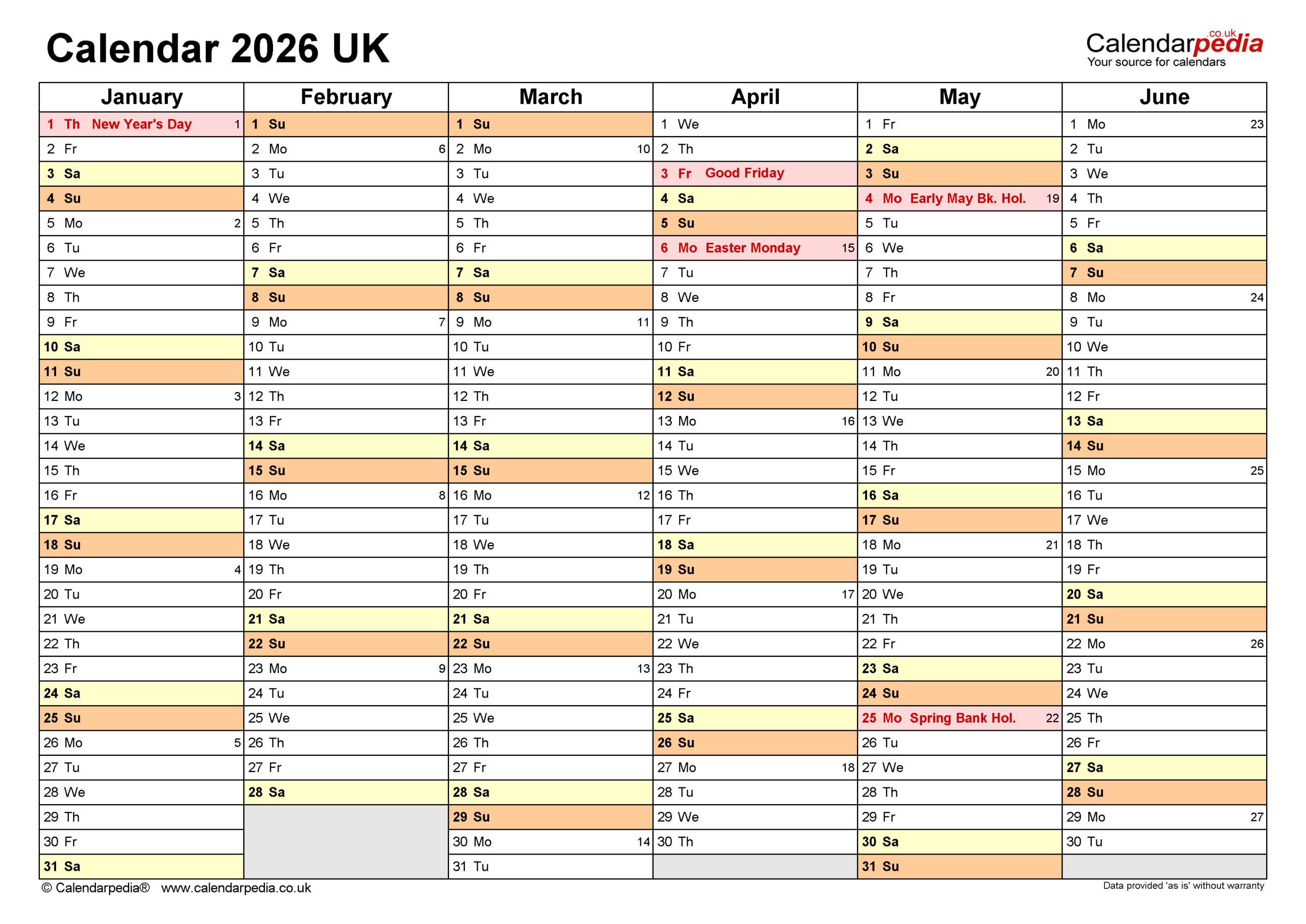 Calendar 2026 UK Free Printable Microsoft Word Templates