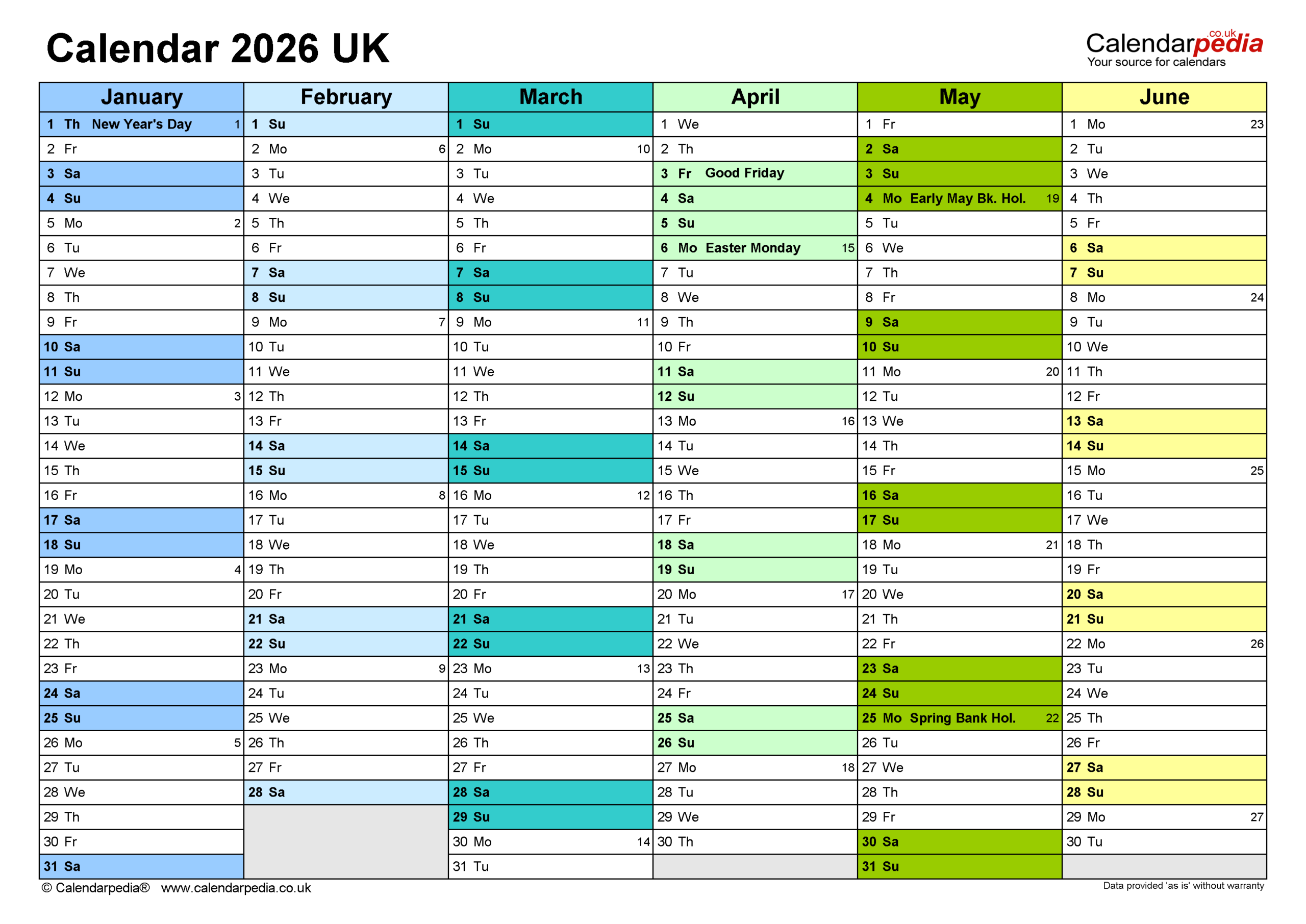 Calendar 2026 UK Free Printable PDF Templates